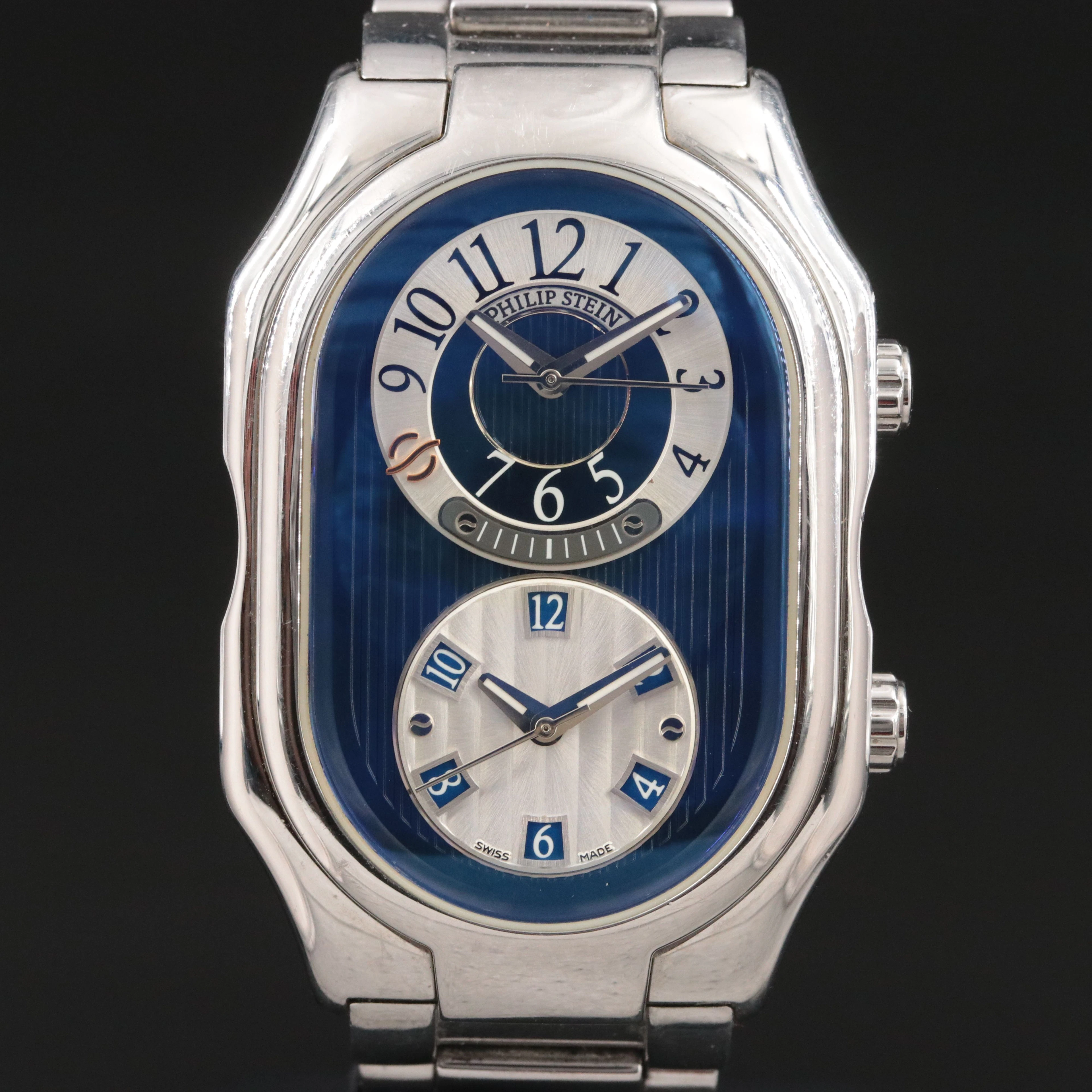 Philip Stein Prestige Dual Time Swiss Stainless Steel Watch