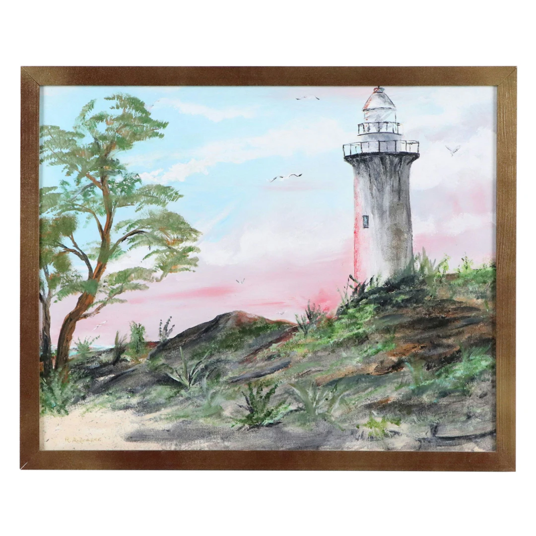 R.A. Draper Landscape Acrylic Painting of Lighthouse, 2017