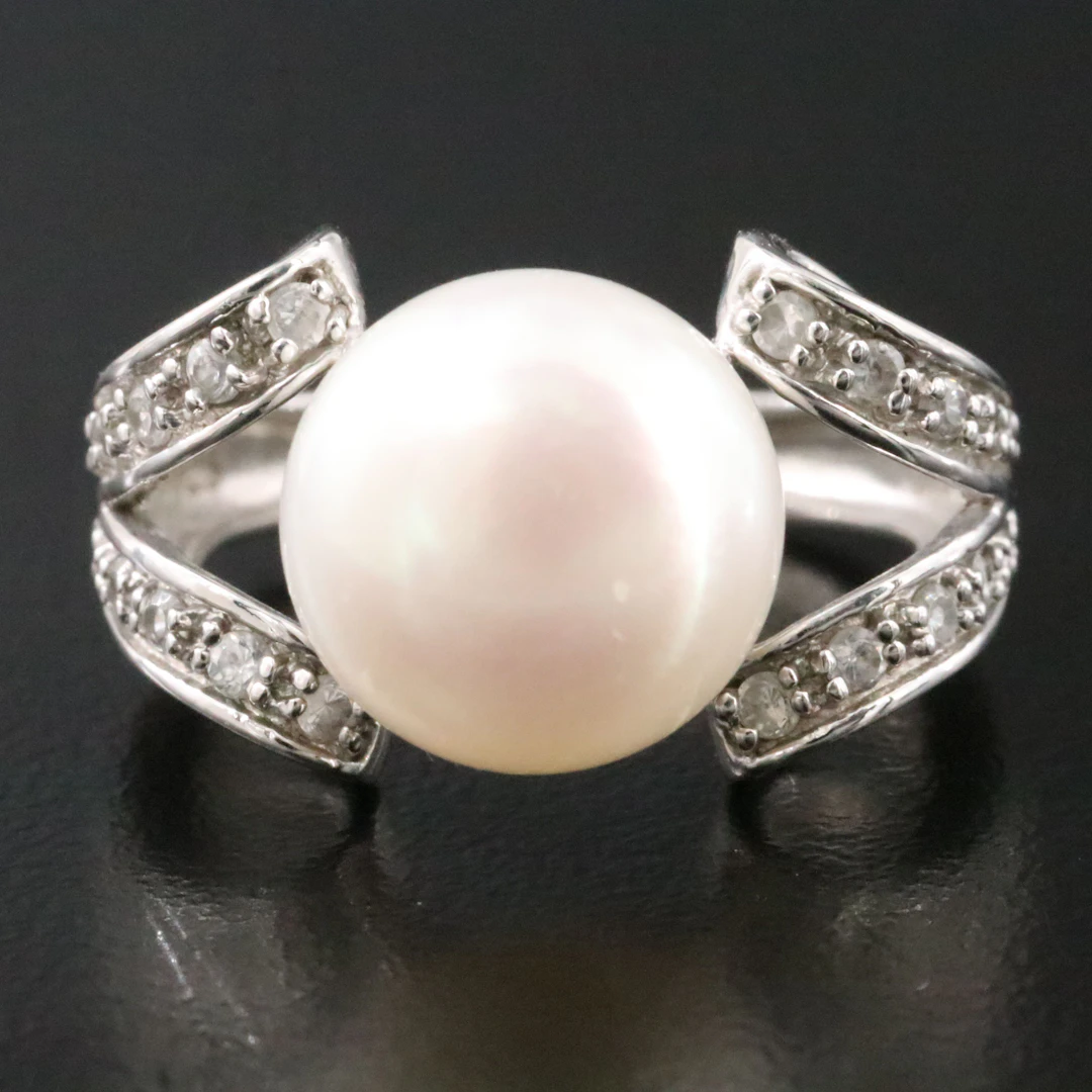 Sterling Pearl and Glass Ring