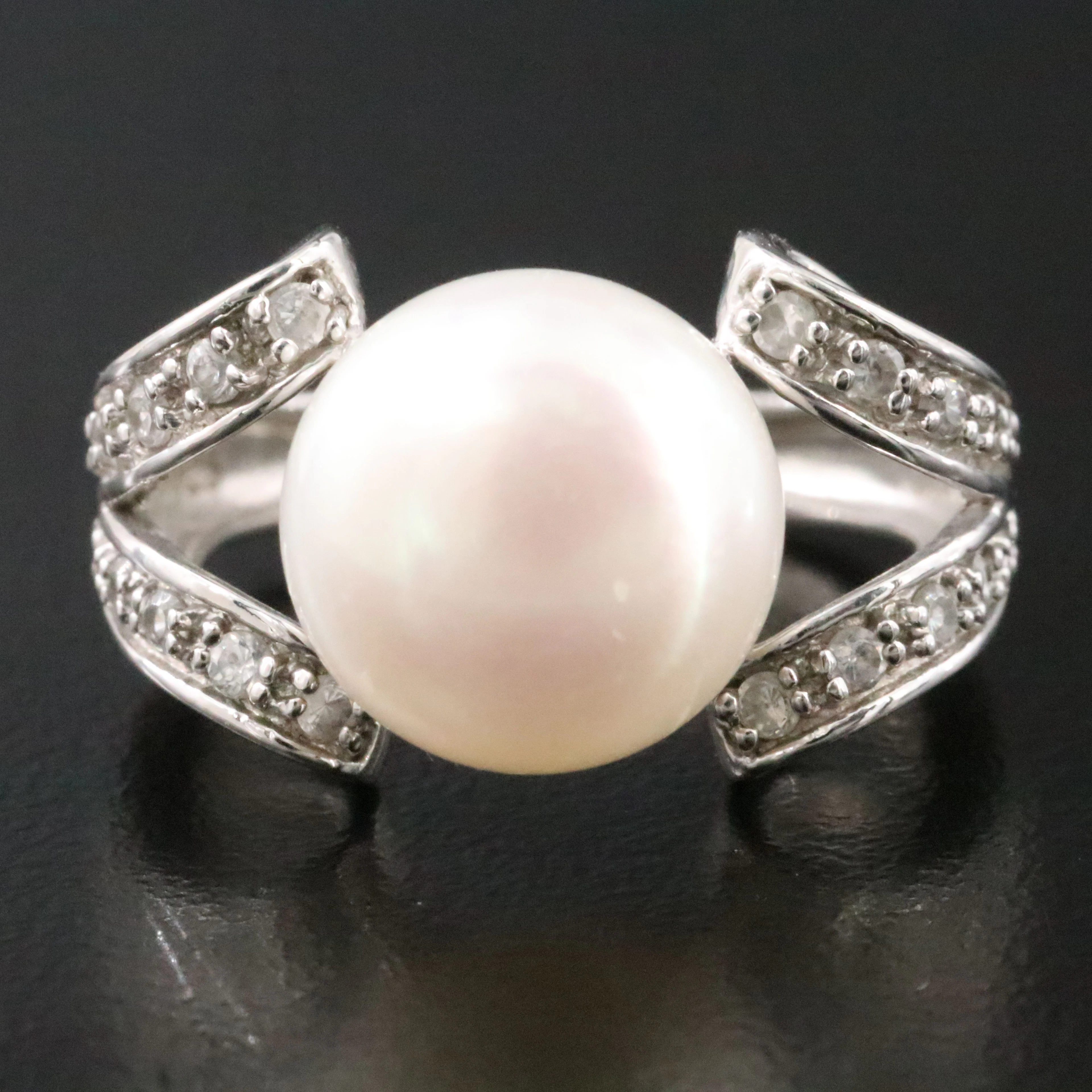 Sterling Pearl and Glass Ring