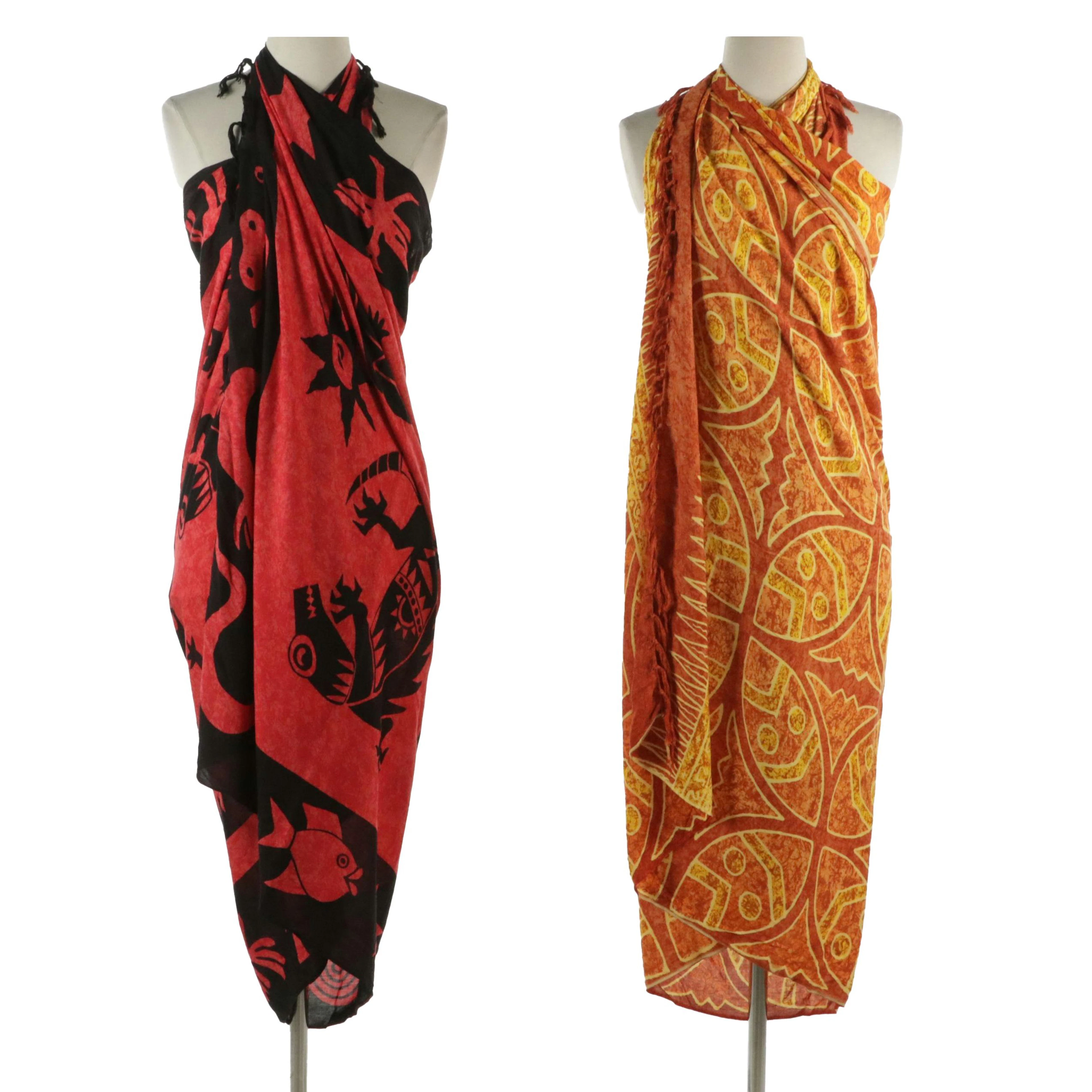 Knot Fringe Pareo/Sarong Swim Covers in Tribal Print Rayon