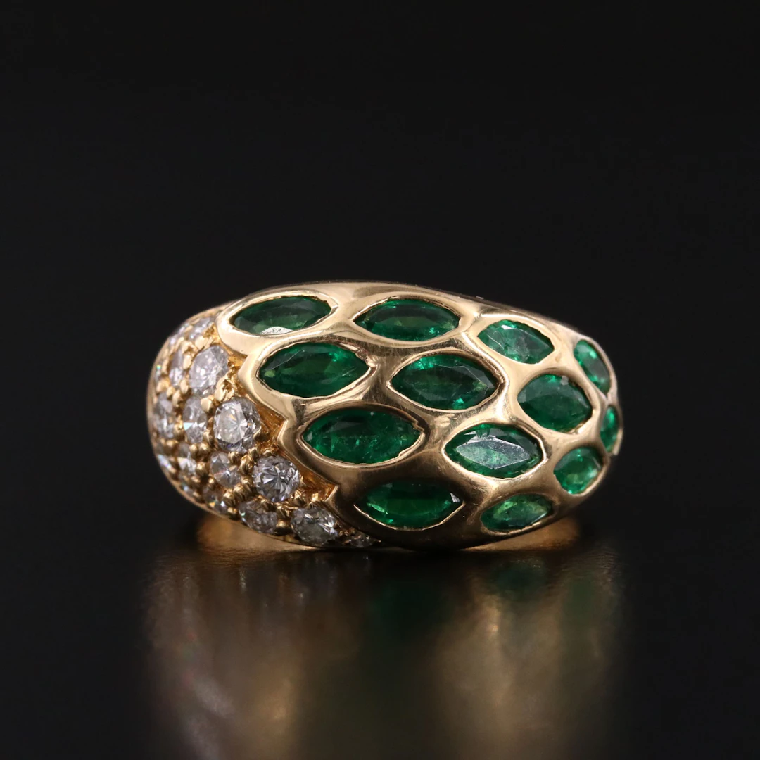 18K Diamond and Emerald Ring