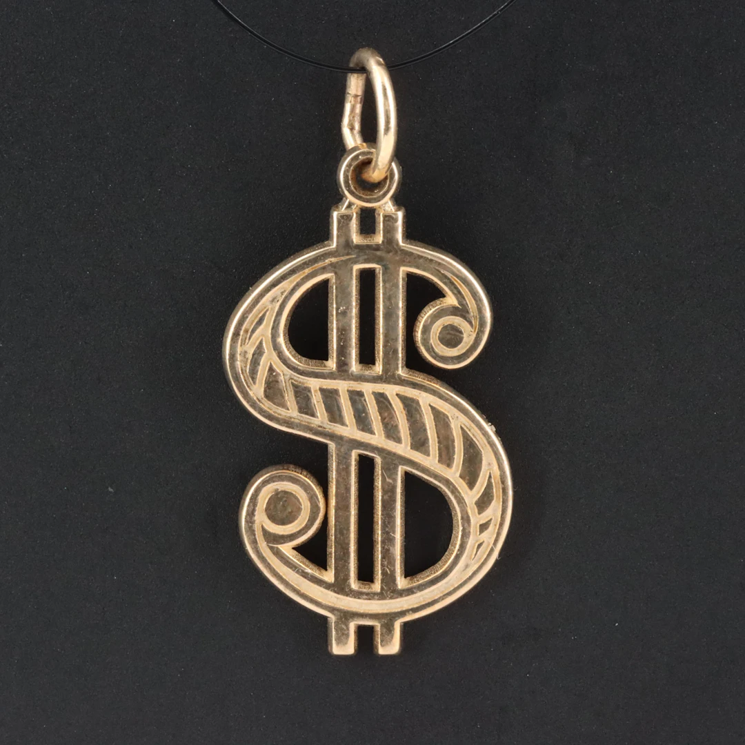 10K Dollar Sign Charm Pendant