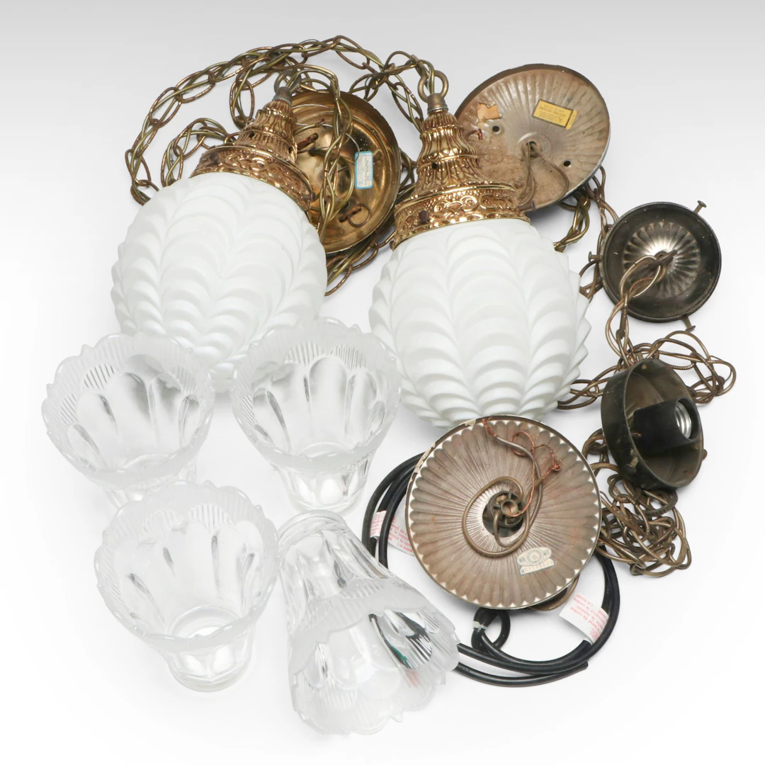 Victorian Style Milk Glass, Glass and Brass Pendants and More