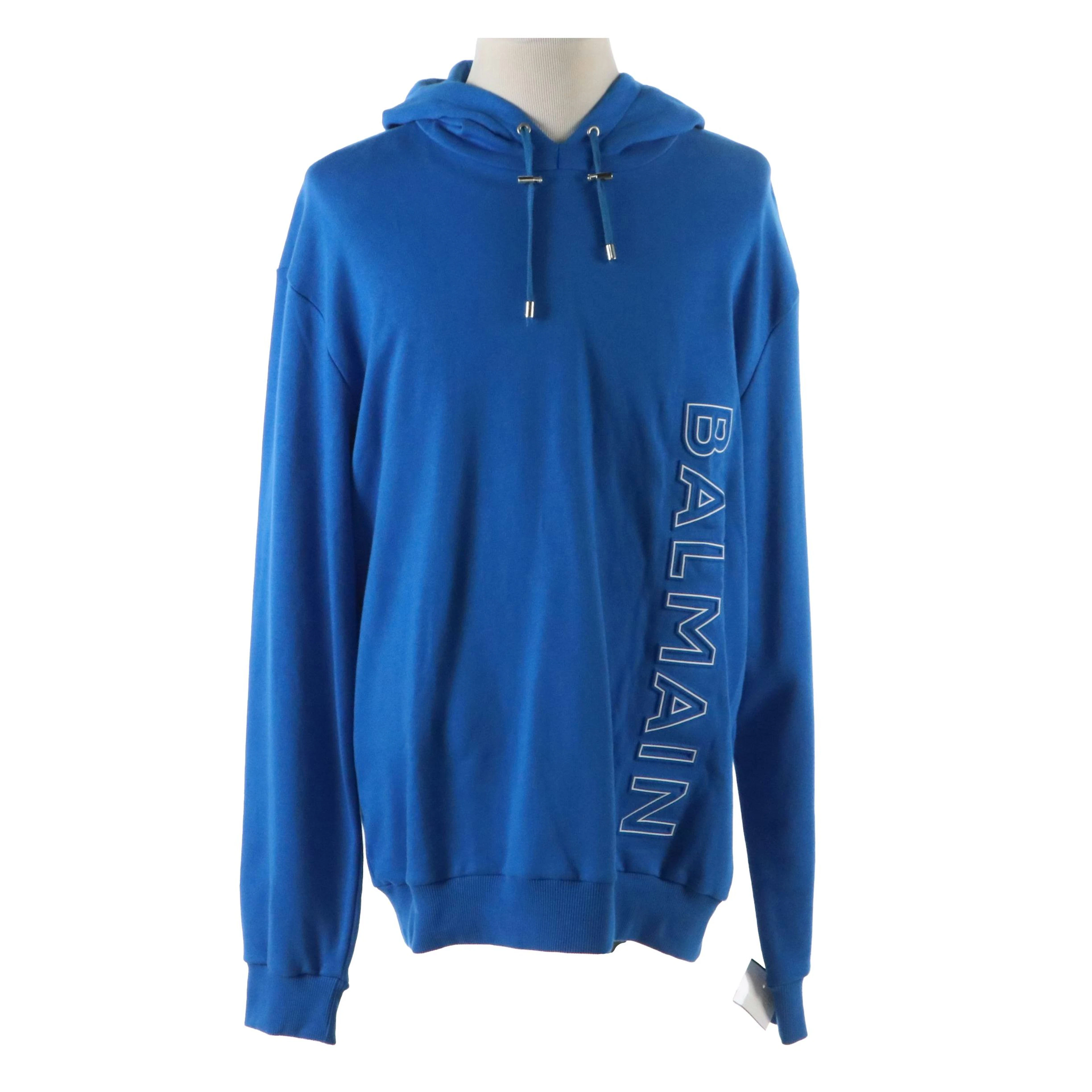 Balmain Blue Cotton Hoodie, With Tags