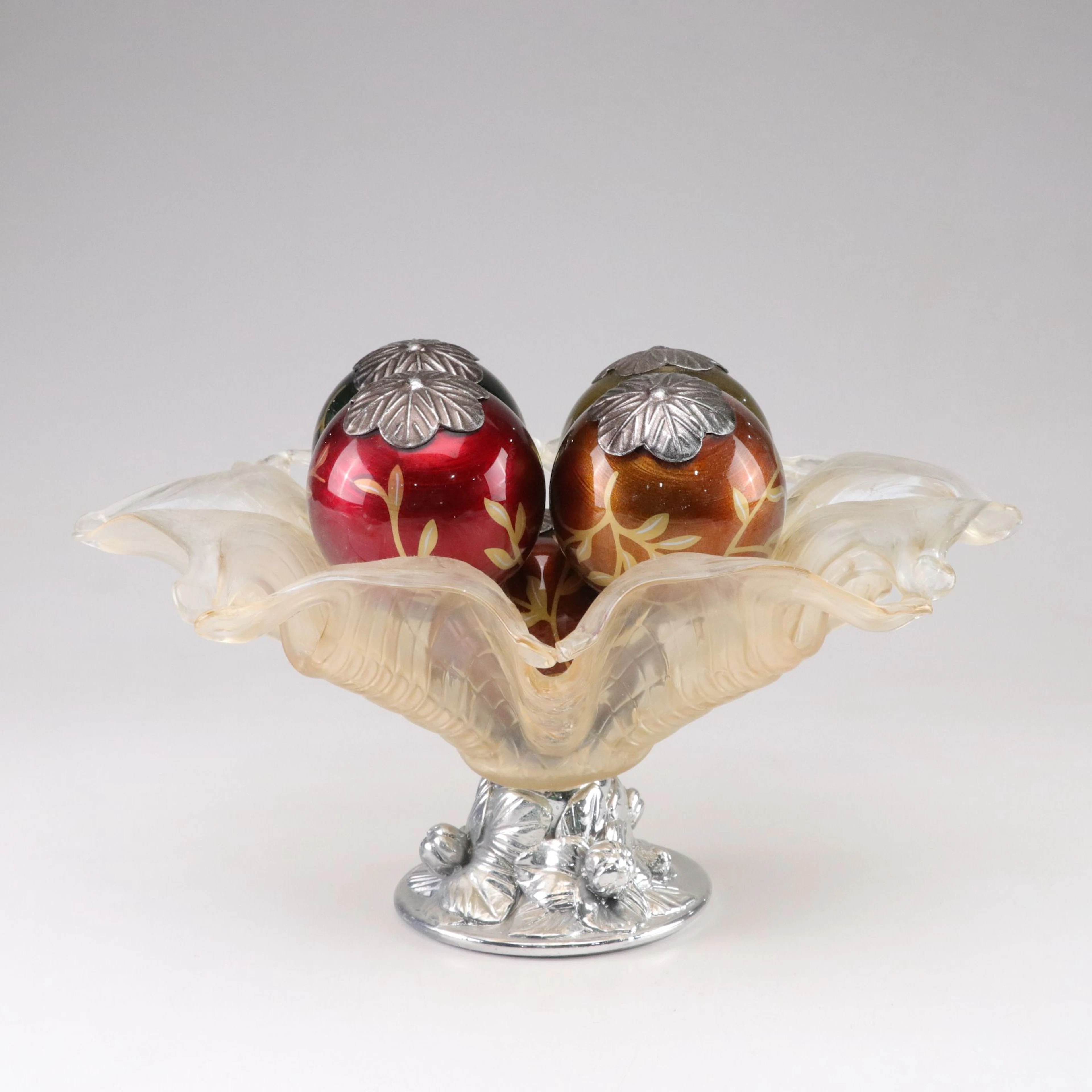 Venetian Murano Style Art Glass Centerpiece Bowl with Decorative Orbs