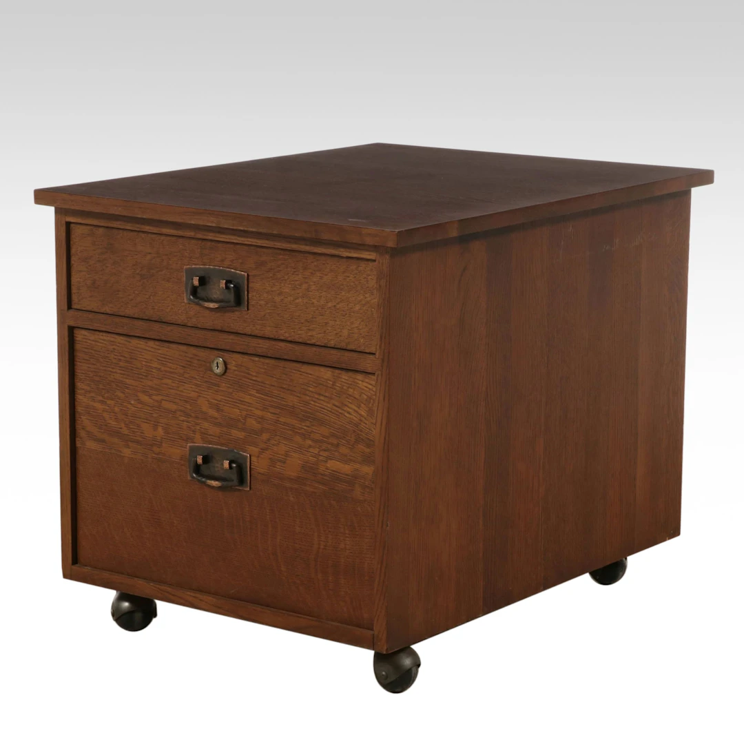 Stickley Craftsman Style Oak Two-Drawer Filing Cabinet, Late 20th Century