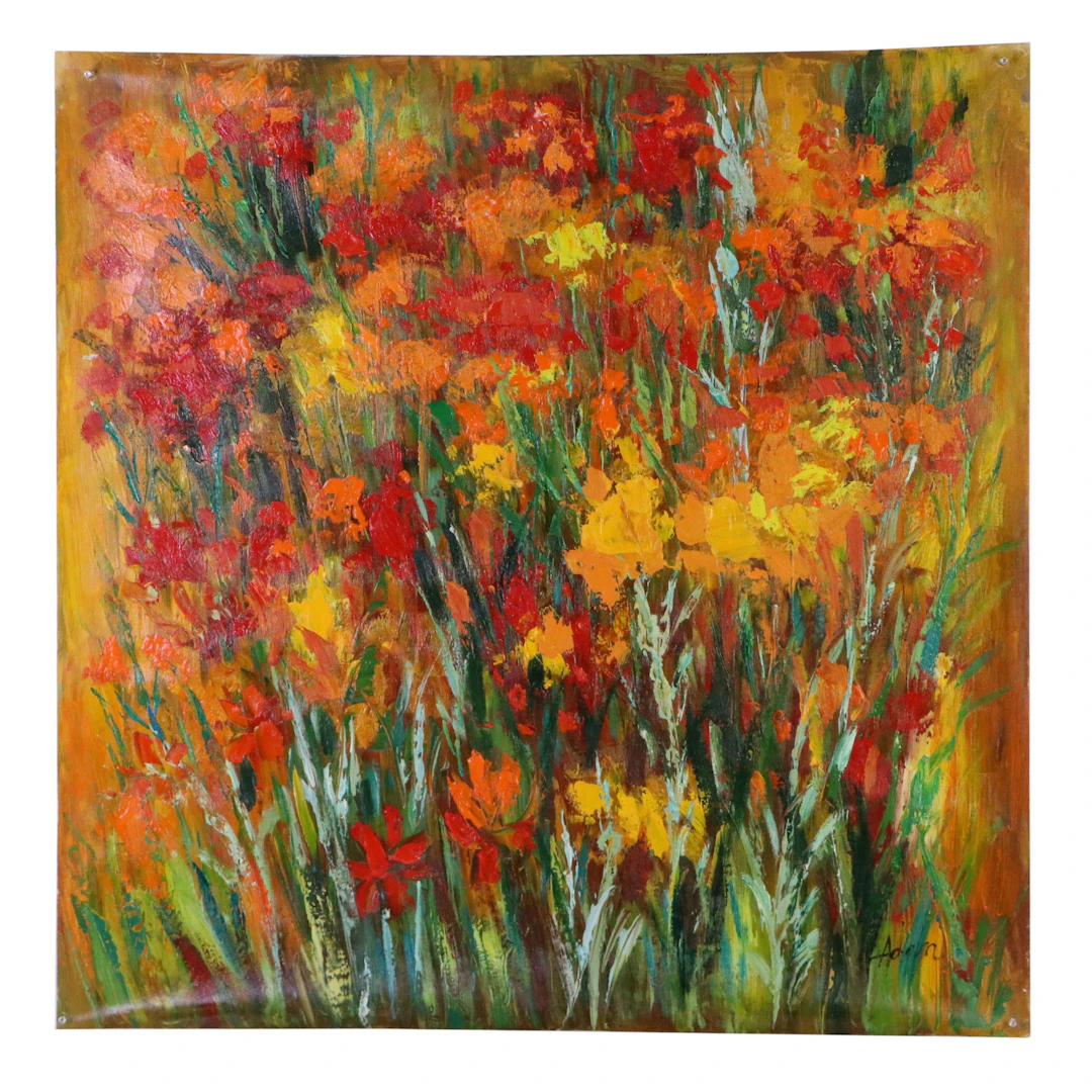 Adan Expressionist Floral Oil Painting "Cool Geometry," 21st Century