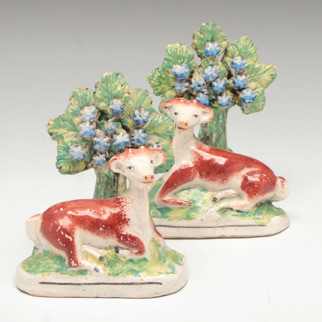 Staffordshire English Pearlware Bocage Deer, Early to Mid-19th Century