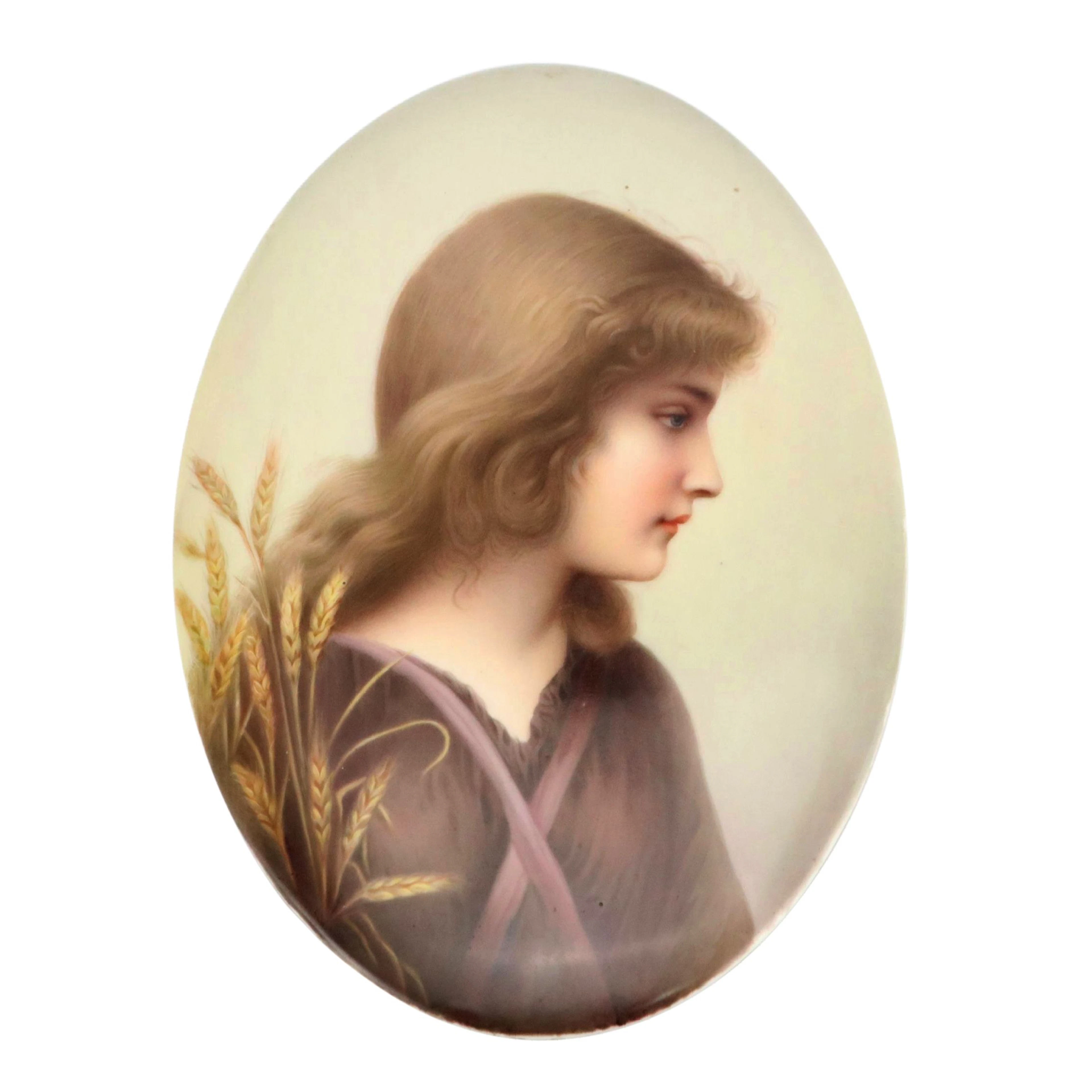 German Hand-Painted KPM Porcelain Plaque "Ruth" After Henry Ryland