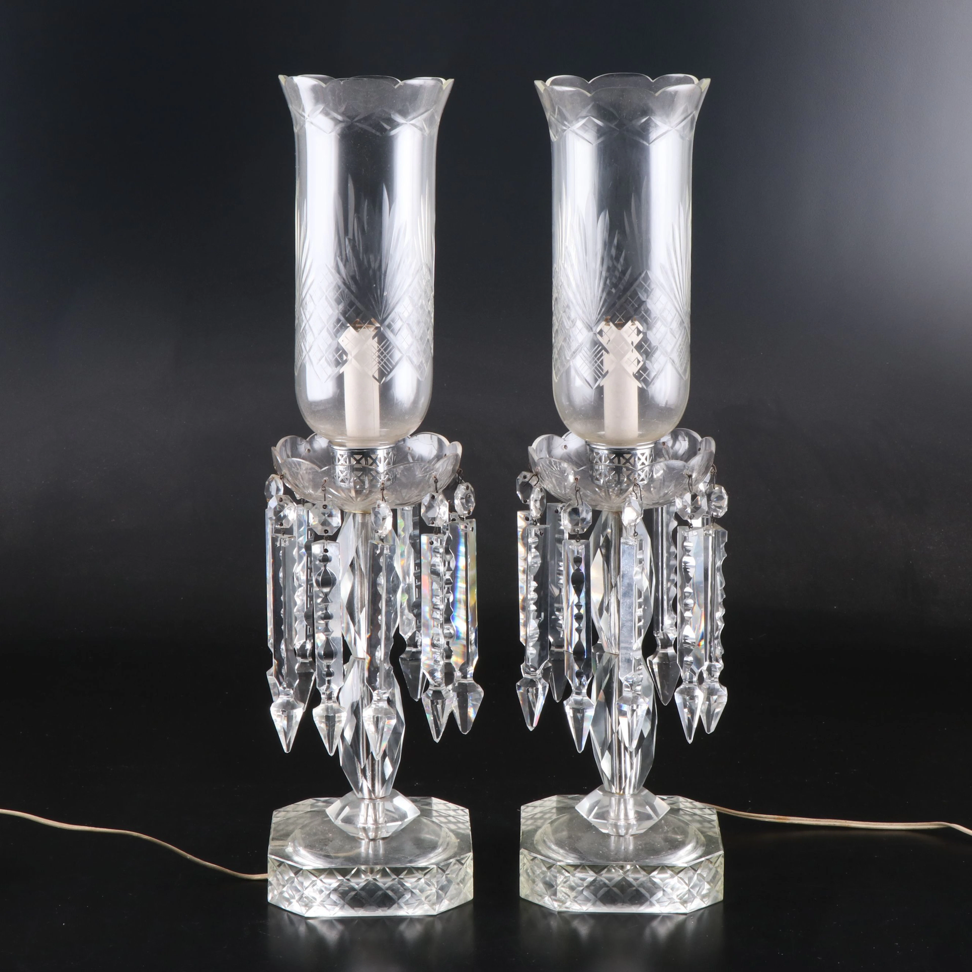 Crystal Mantel Luster Accent Lamp Pair