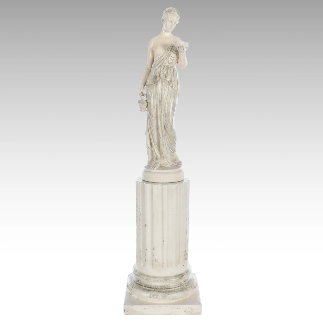 Greco-Roman Style Statue of Hebe on Fluted Pedestal