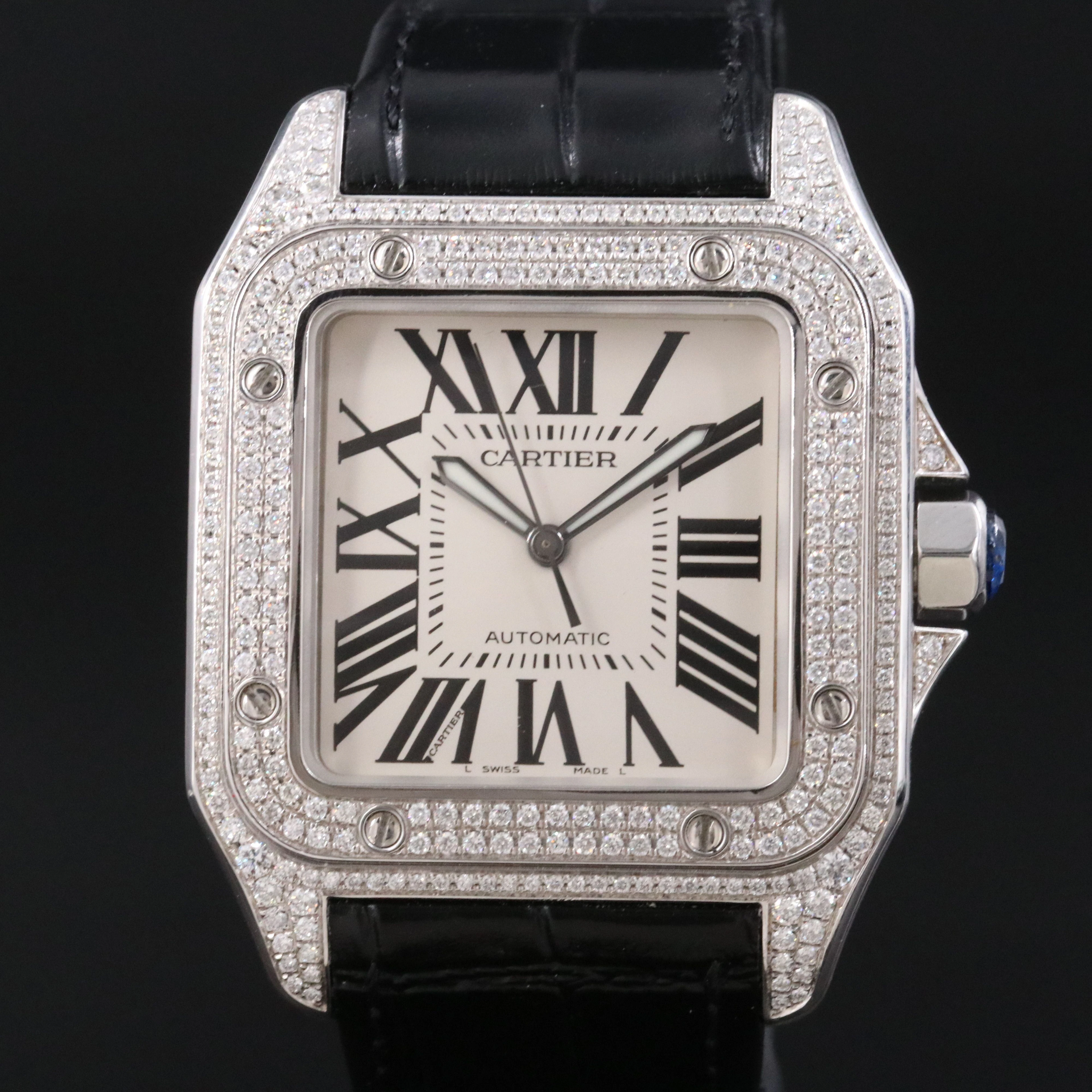 Cartier Santos 100 Large 3.44 CTW Diamonds Steel Automatic Watch 2656