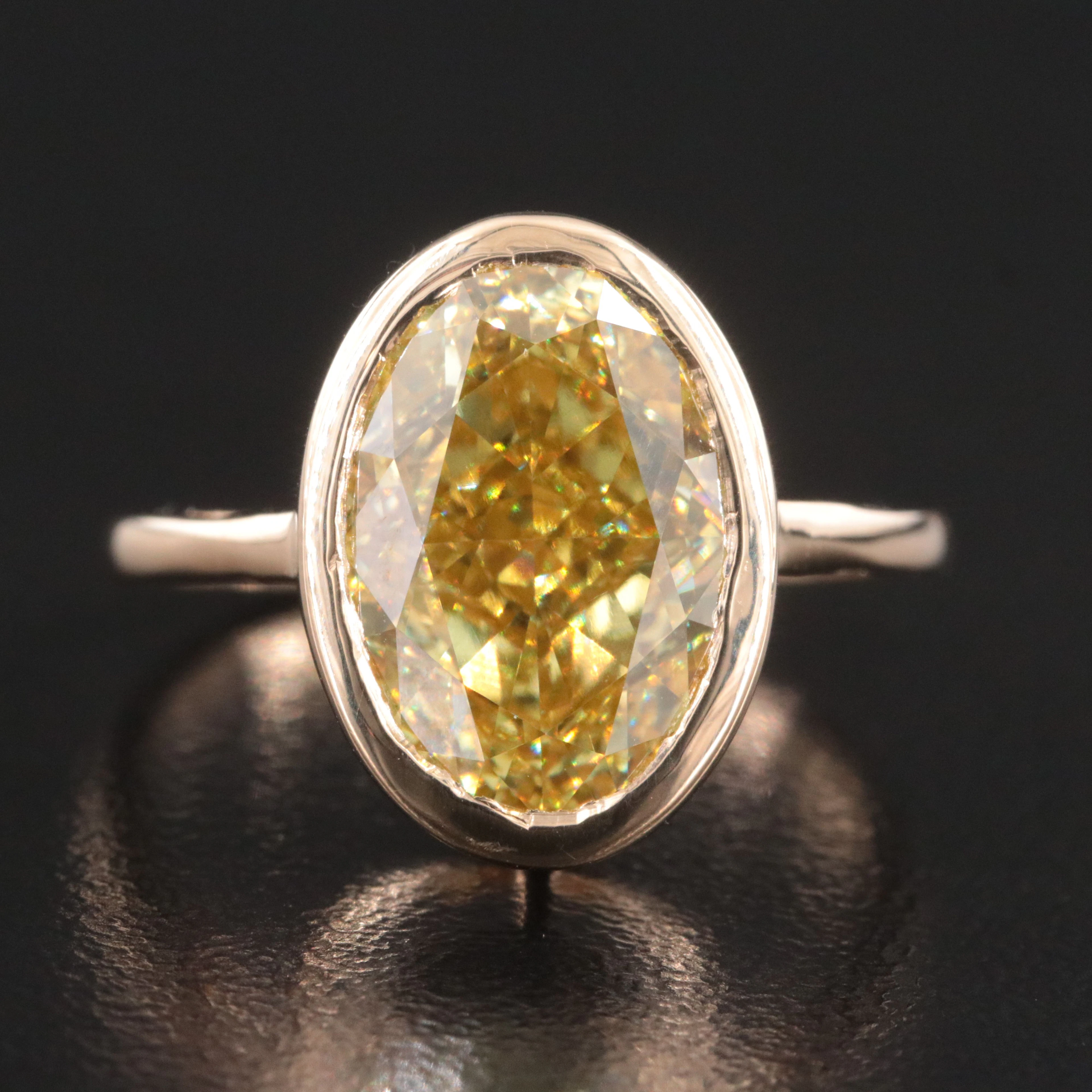 14K 5.05 CT Lab Grown Fancy Intense Yellow Diamond Ring with IGI Report