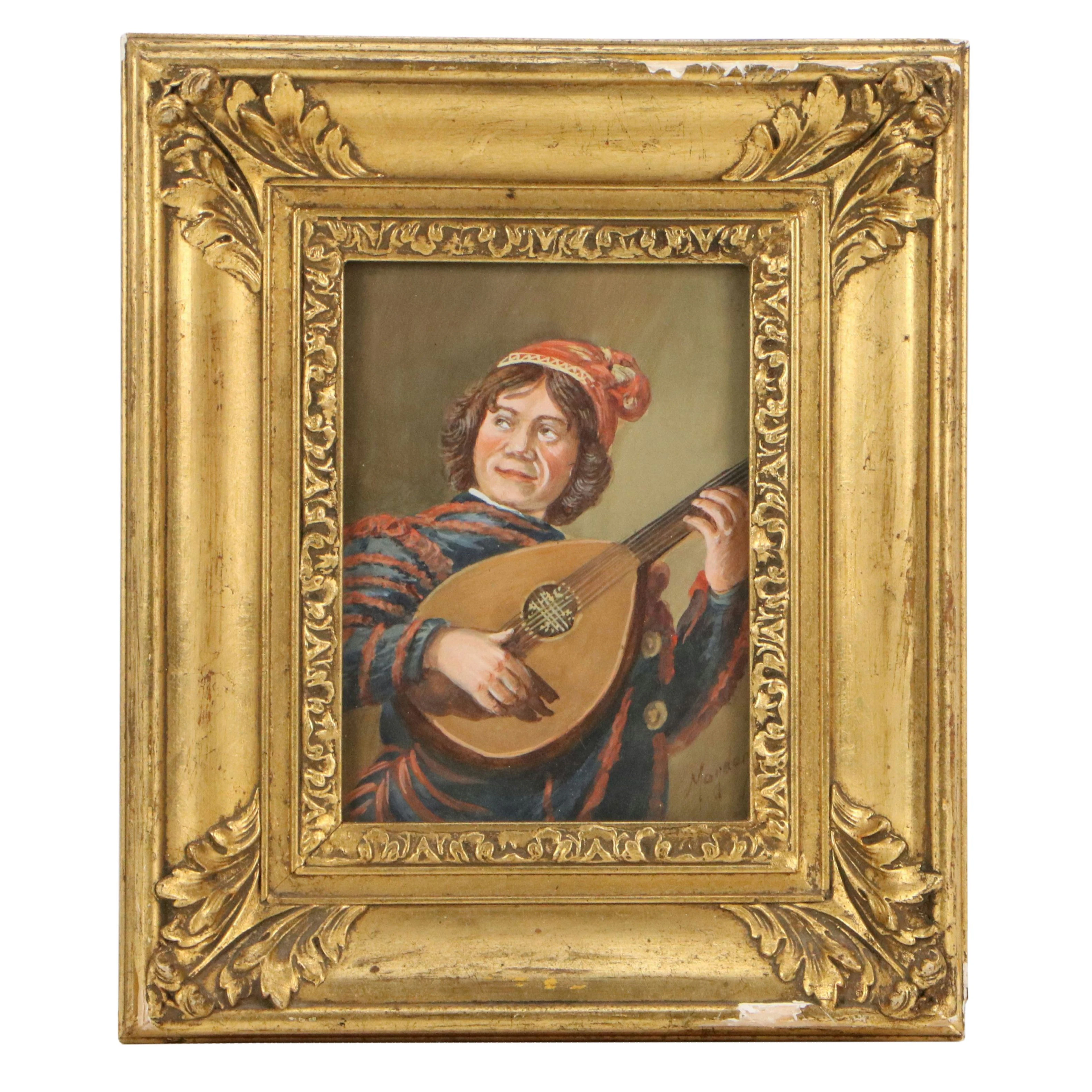 Gouache Painting After Frans Hals "The Lute Player," Late 19th Century