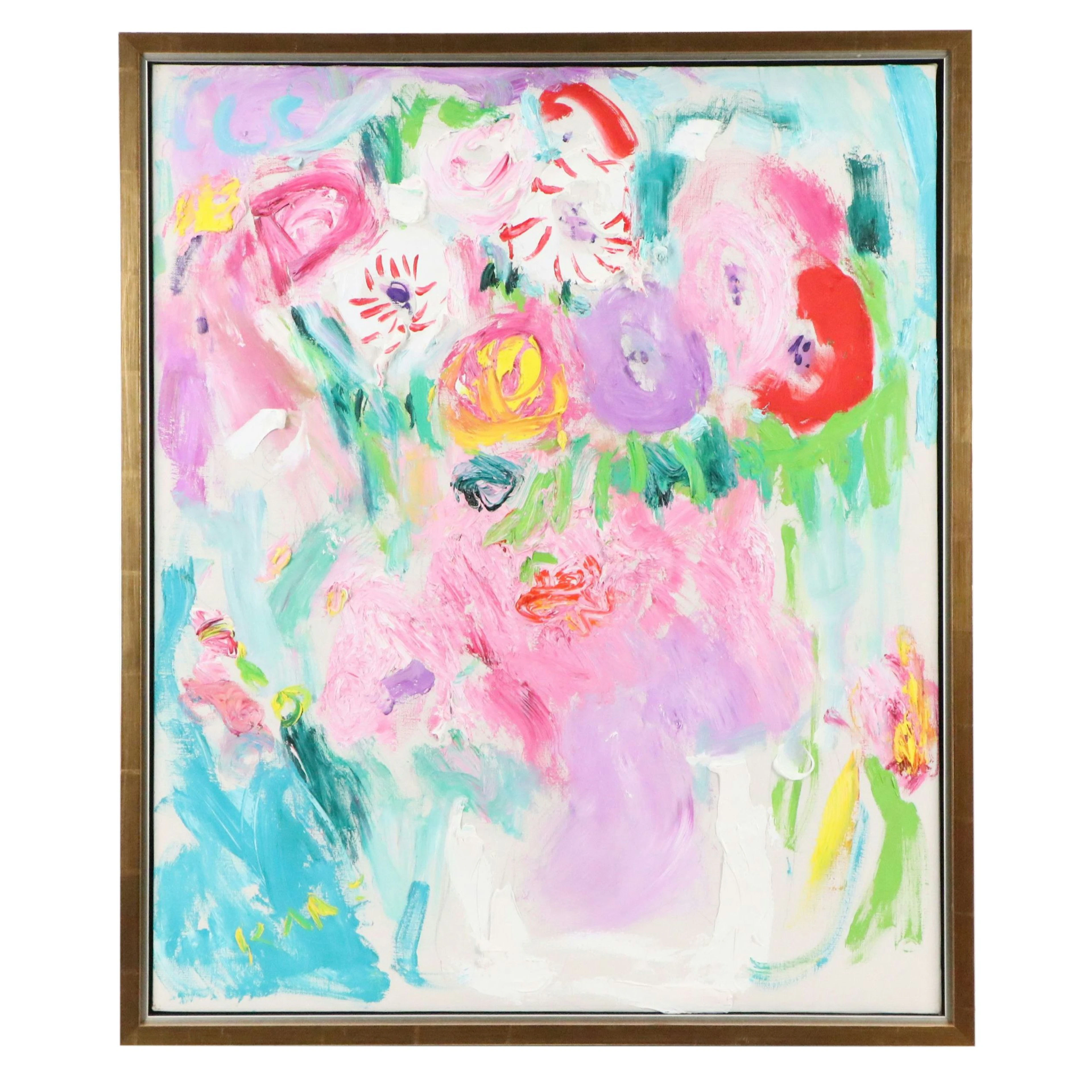 Bob Paul Kane Abstracted Impasto Acrylic Painting of Floral Arrangement