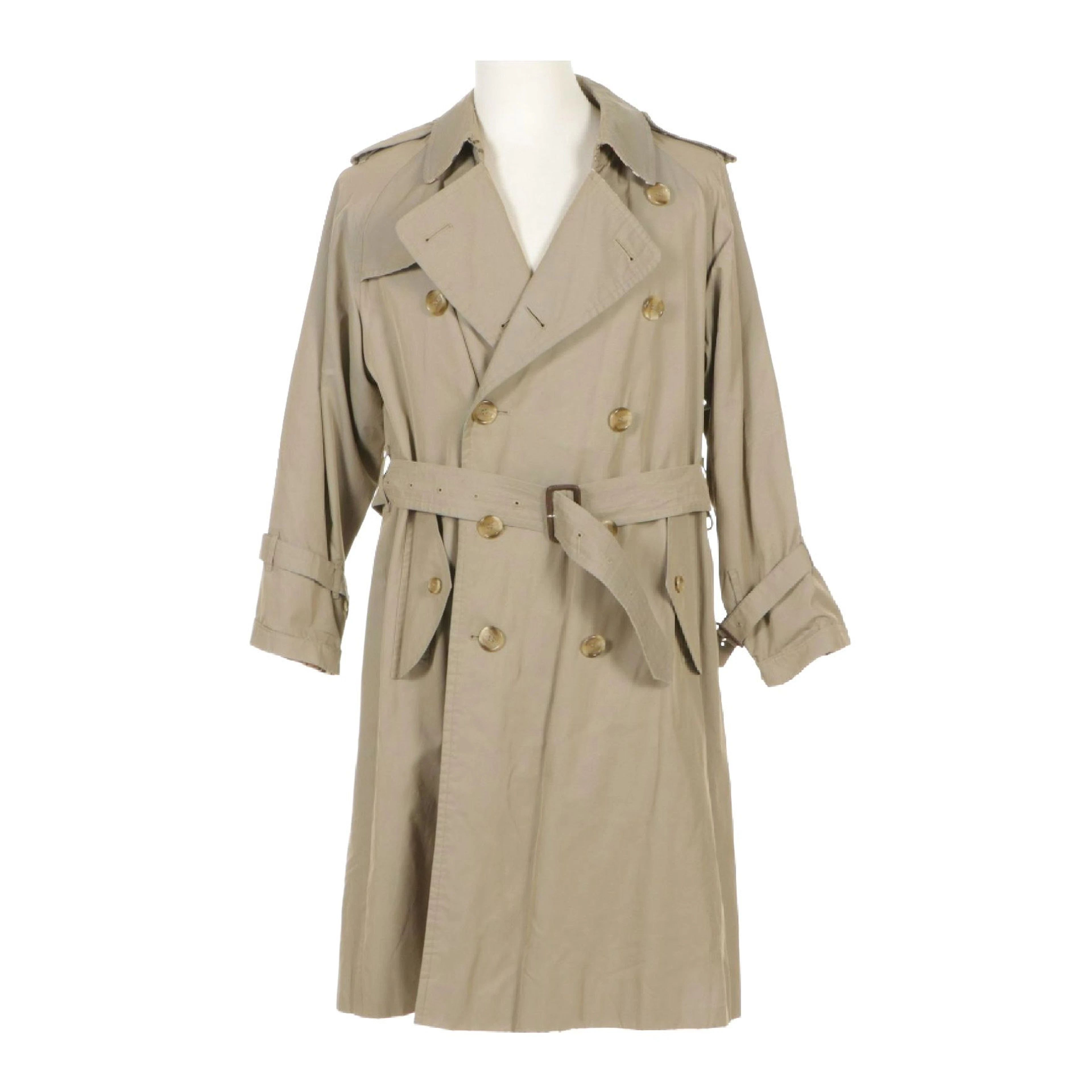 Burberrys Double-Breasted Trench Coat in Khaki Green with Nova Check Lining