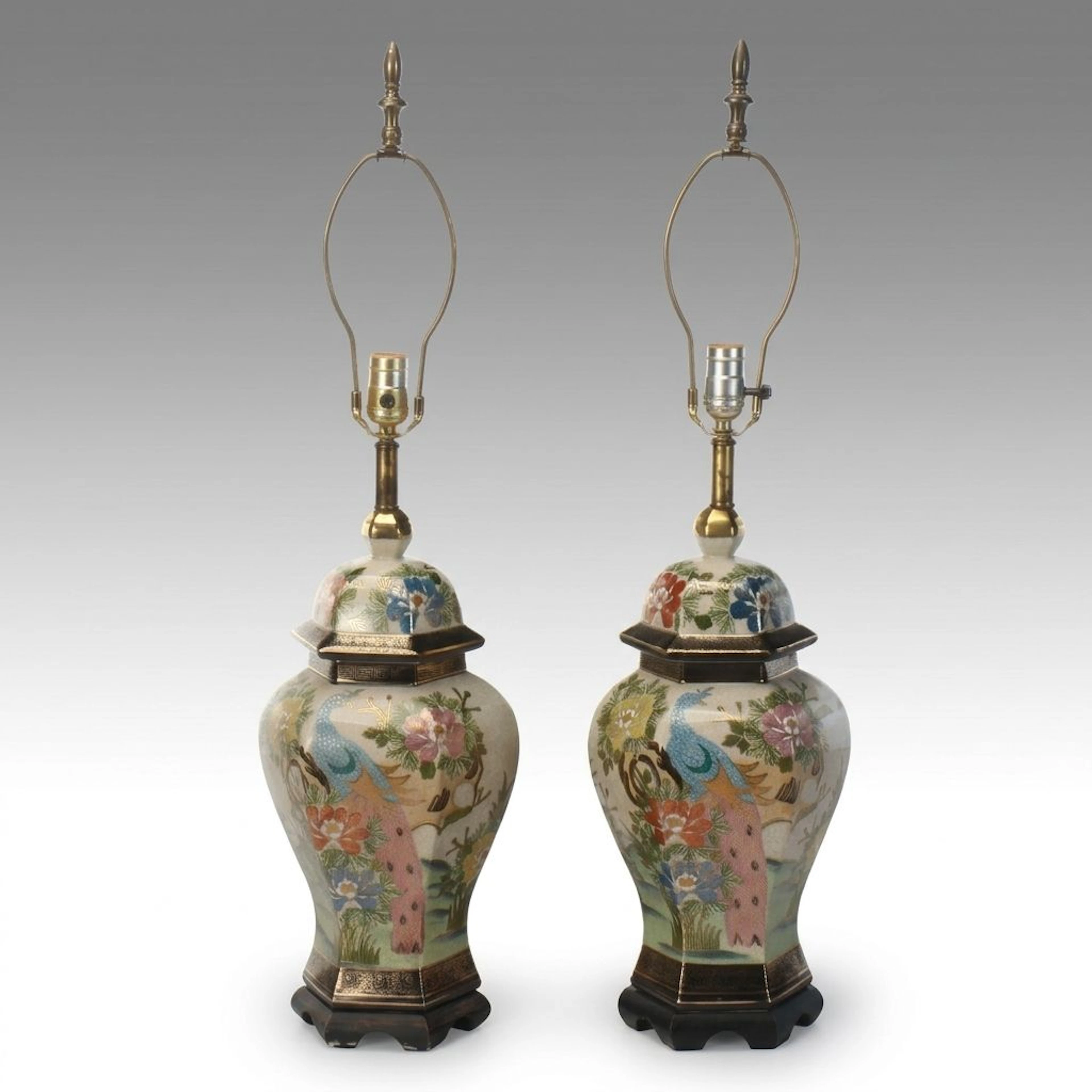 Japanese Satsuma Style Porcelain Table Lamps, Vintage