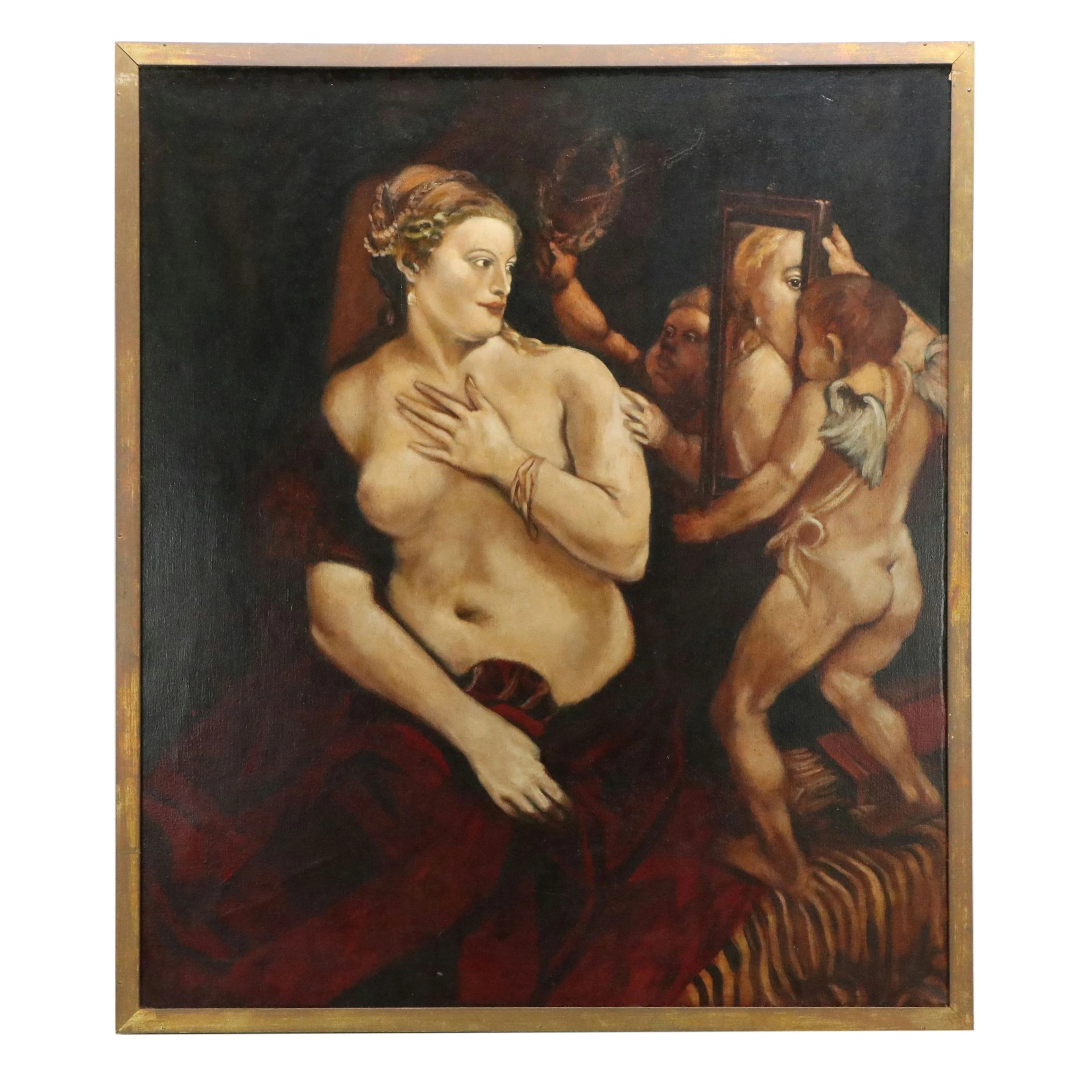 After Titian Oil Painting "Venus with a Mirror"