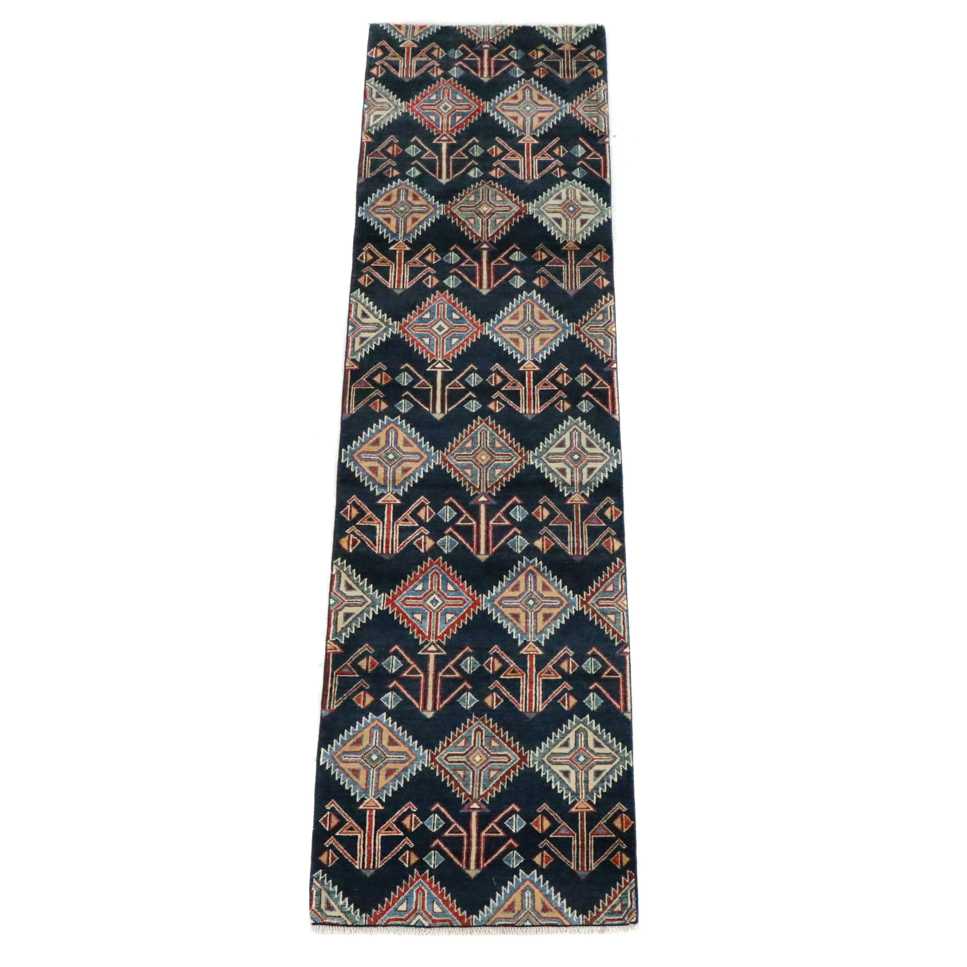 2'8 x 9'10 Hand-Knotted Afghan Kazak Carpet Runner