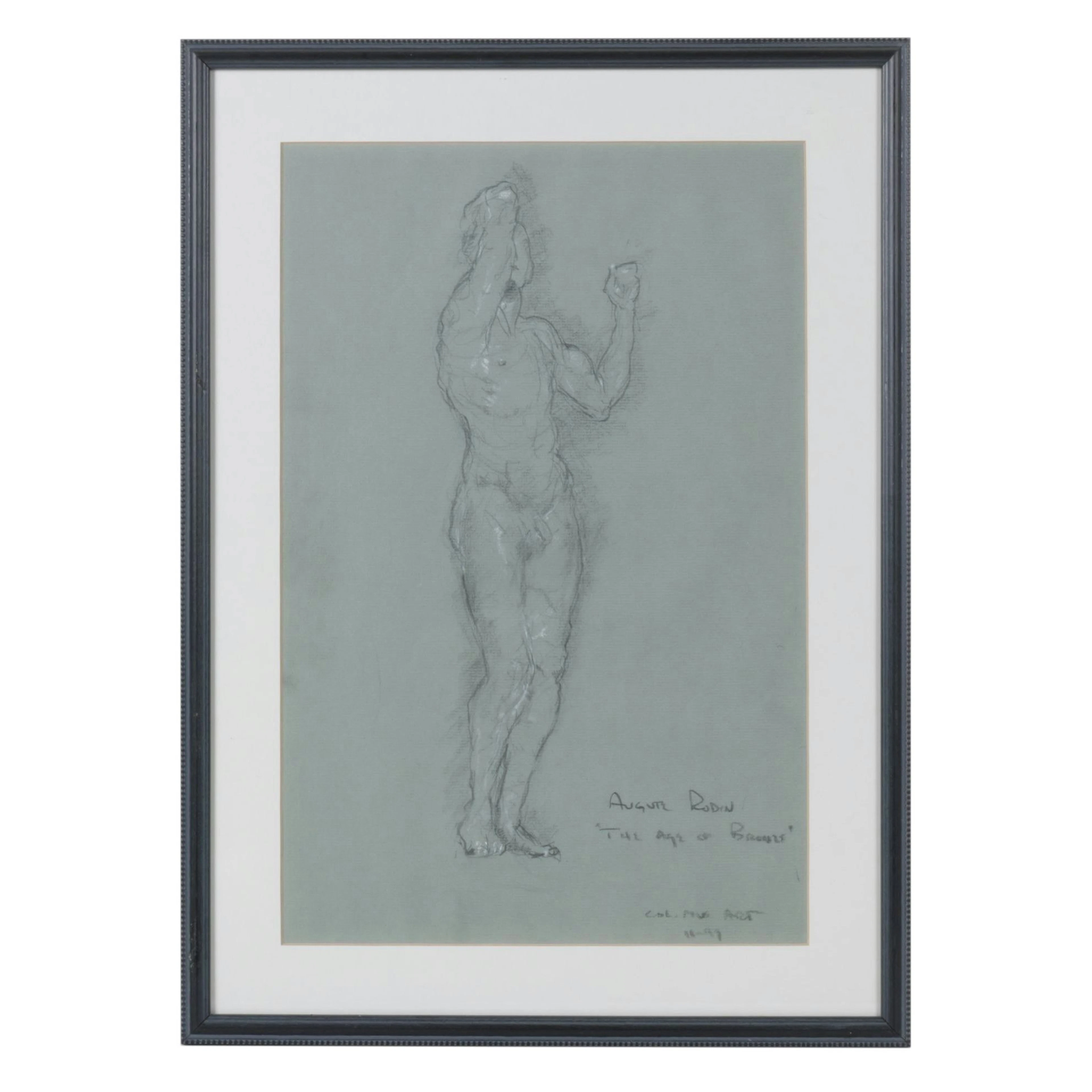 Charcoal Drawing Study of Auguste Rodin Sculpture "The Age of Bronze"