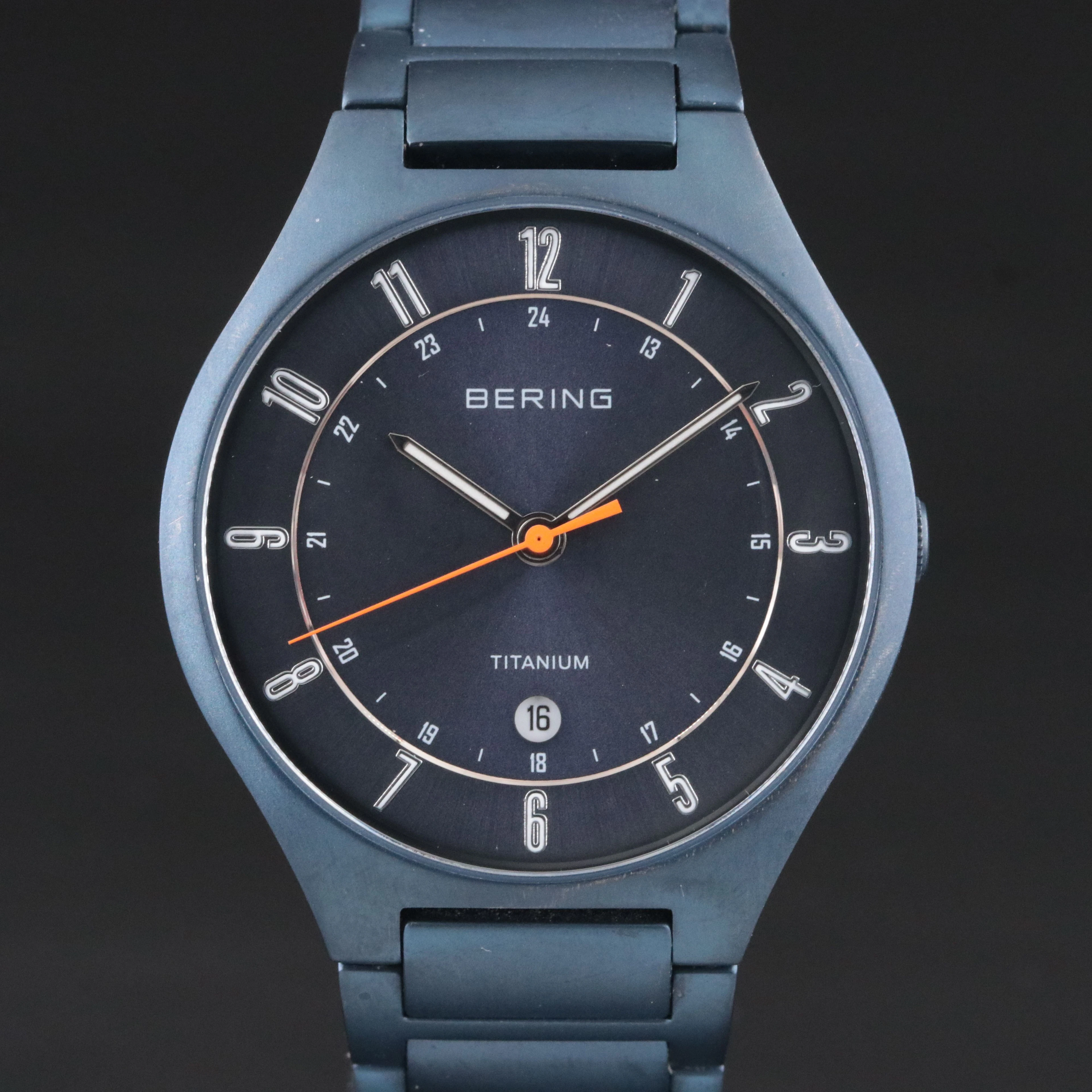Bering Titanium Matte Blue Quartz Date Watch Model 11739 - 797