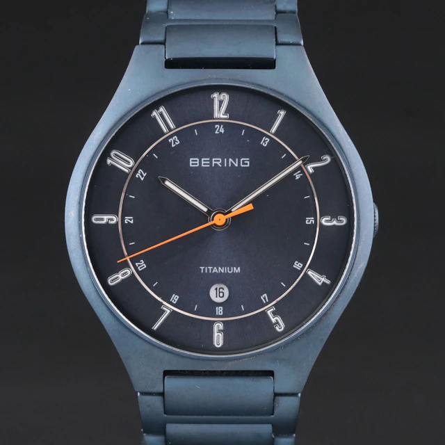 Bering Titanium Matte Blue Quartz Date Watch Model 11739 - 797