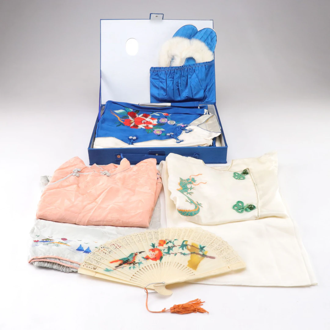 Children's Chinese Embroidered Silk and Satin Pajamas with Slippers and More