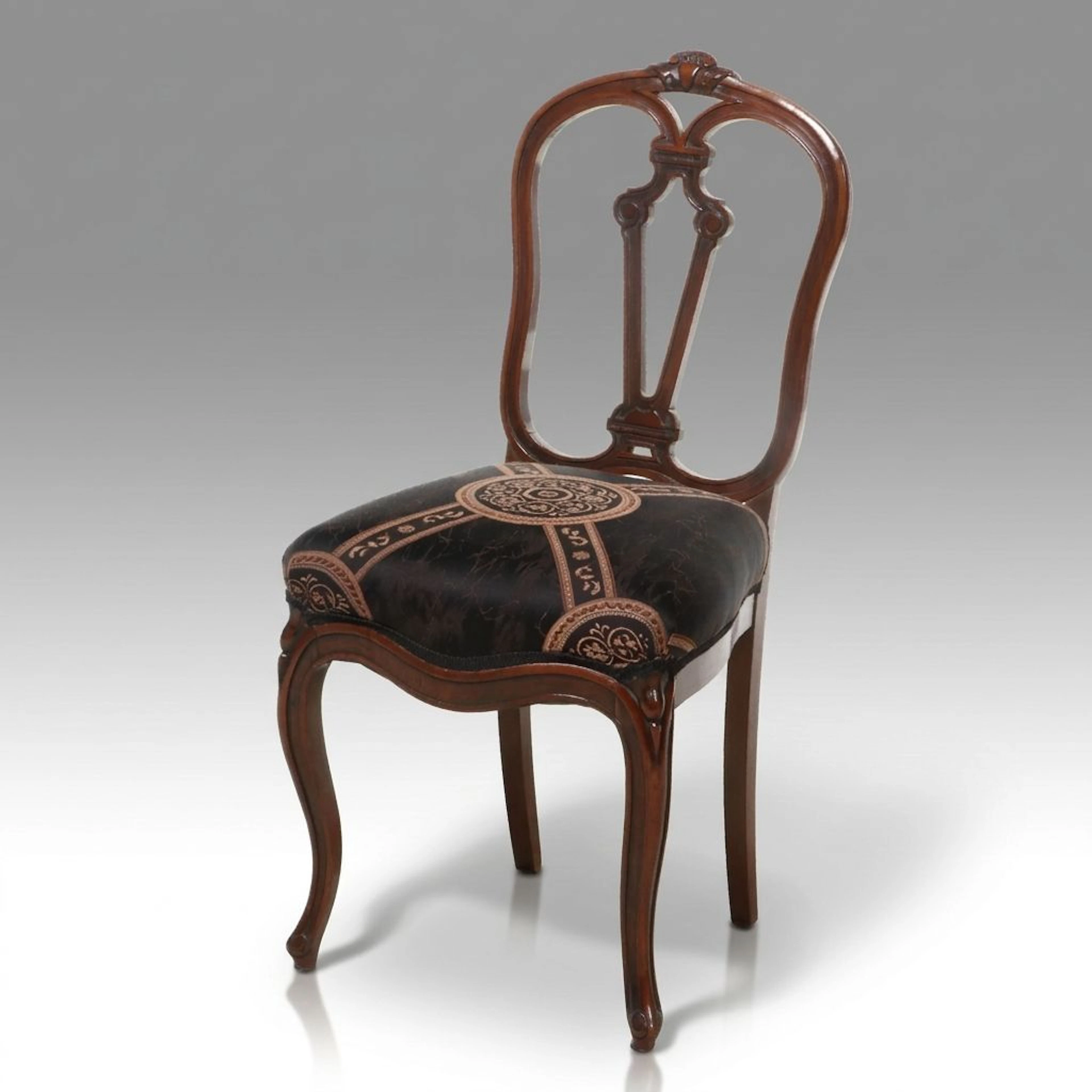 Rococo Revival Style Upholstered Carved Wood Side Chair, Late 20th Century