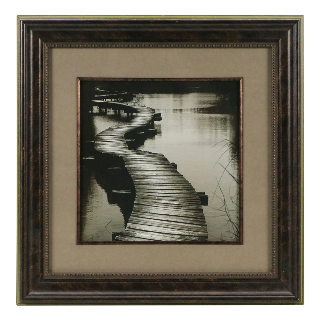 Landscape Offset Lithograph of Wooden Bridge