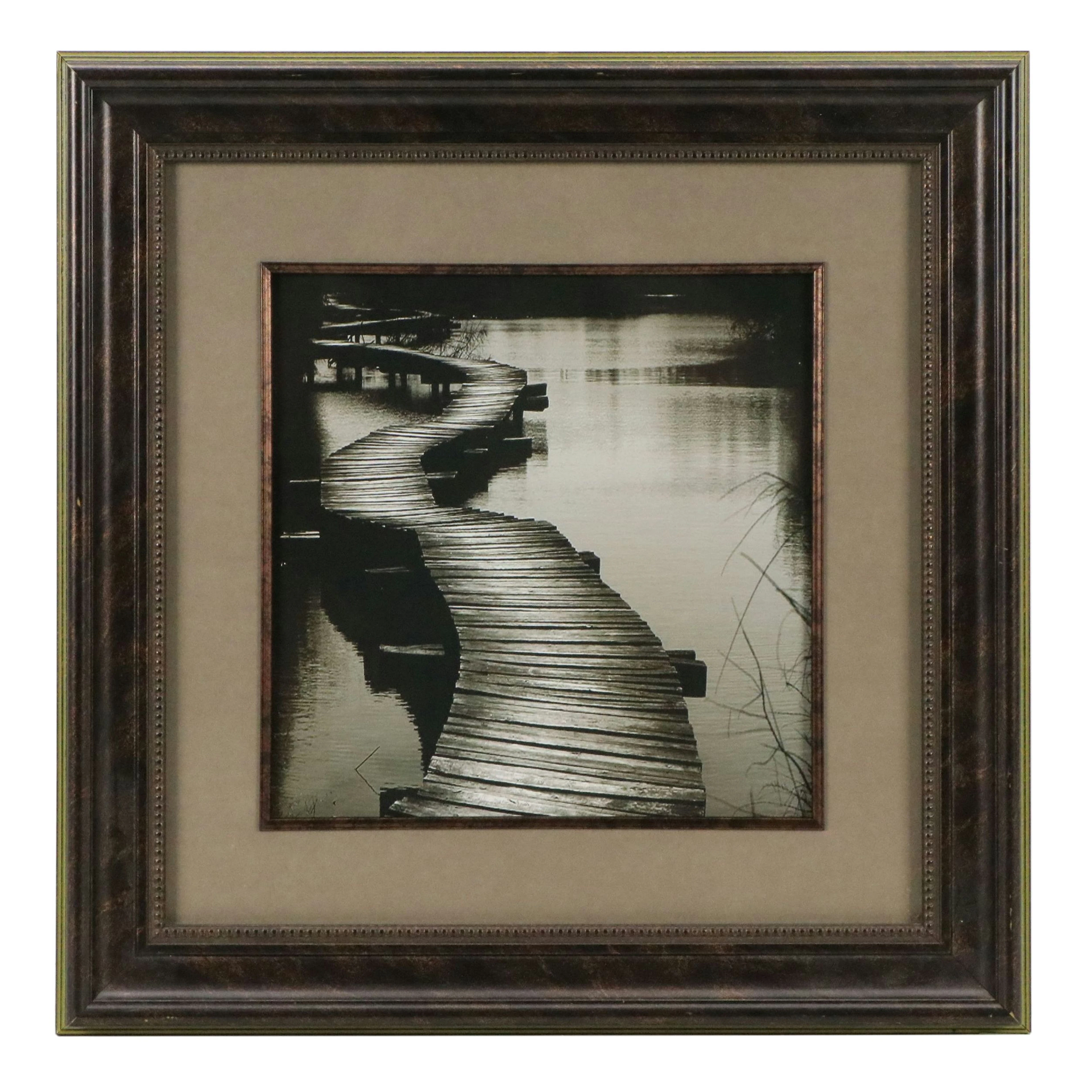Landscape Offset Lithograph of Wooden Bridge