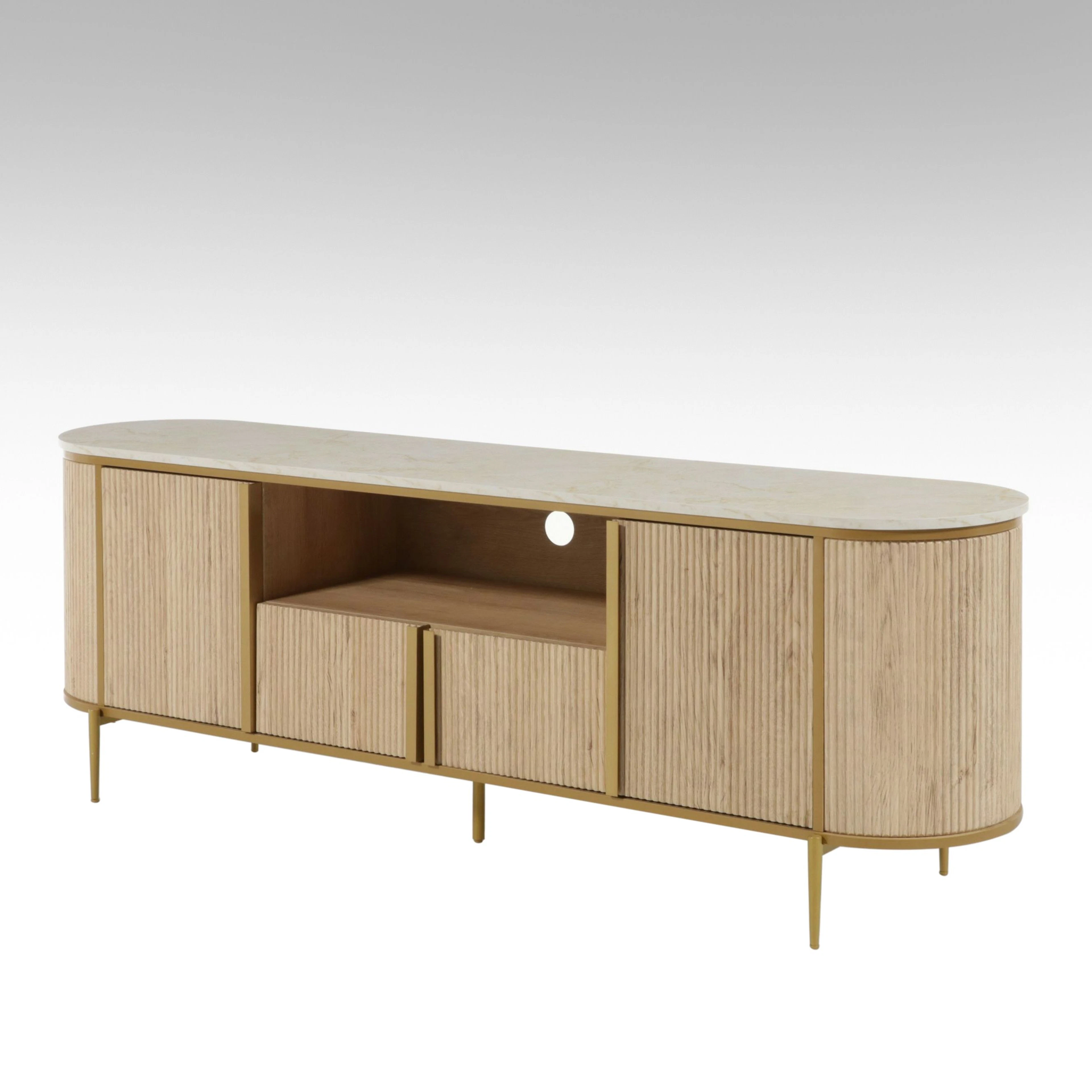 Mid Century Modern Style Fluted Oak Media Credenza, 21st Century