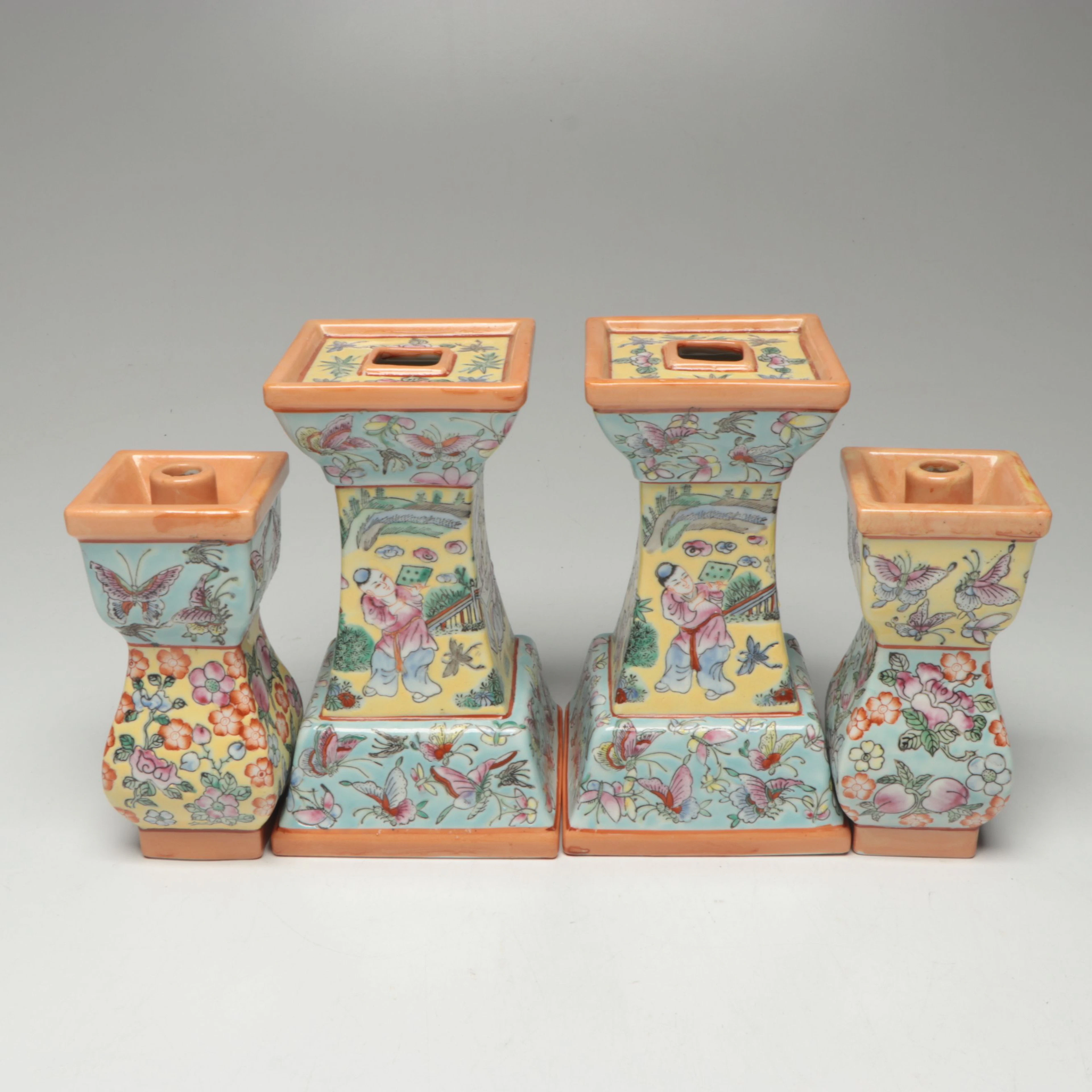 Chinese Famille Rose Porcelain Candle Holders