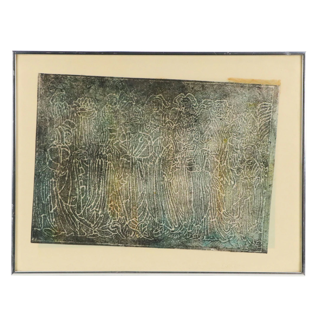 East Asian School Figural Stone Rubbing, Circa 1969