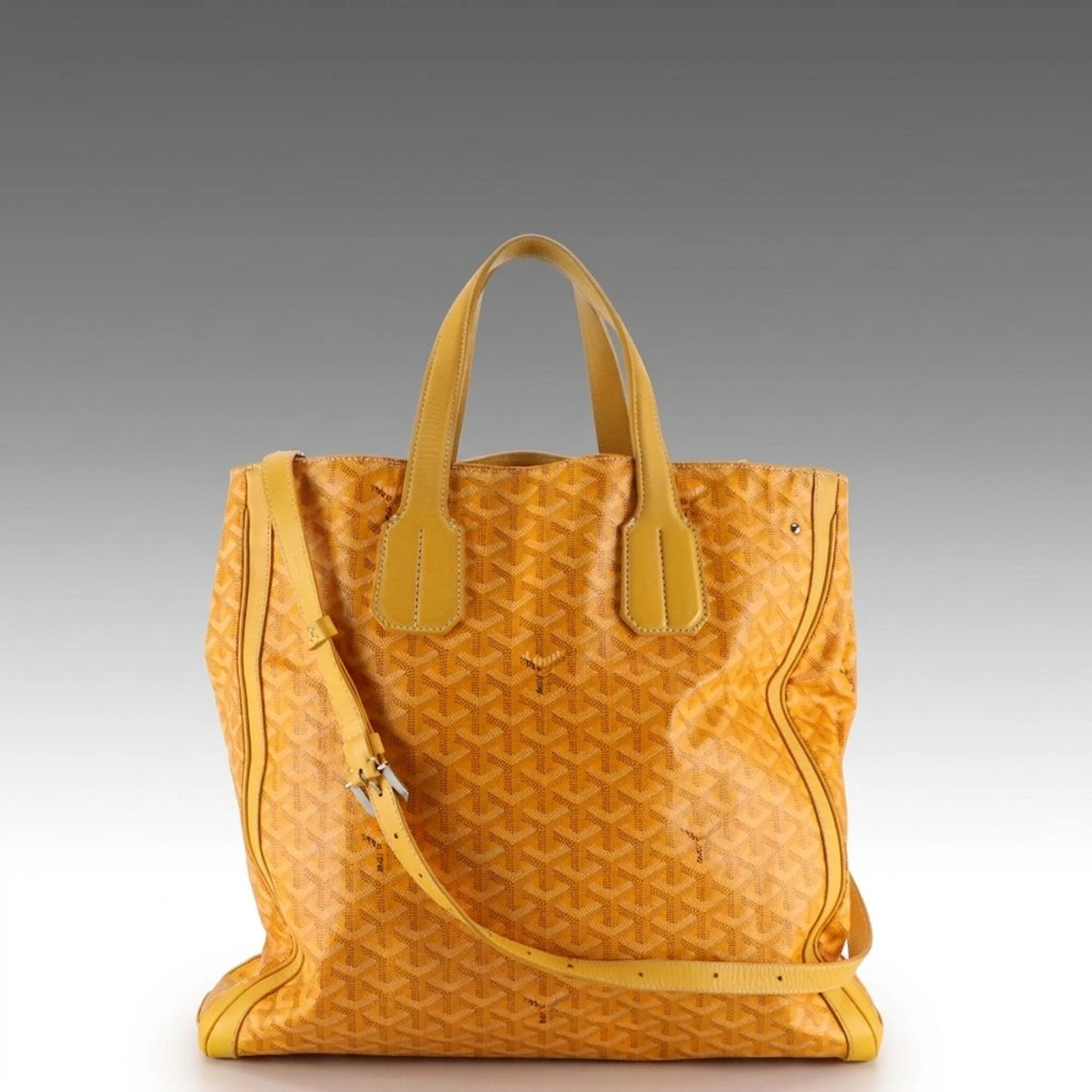 Goyard Voltaire Tote Bag in Yellow Goyardine Canvas with Leather Trim