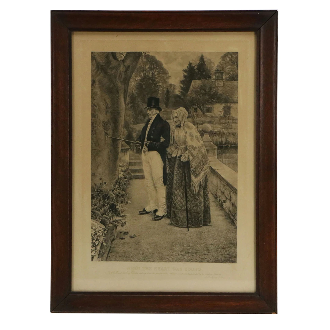 After Walter Sadler Etching "When The Heart Was Young" Late 19th to 20th C.