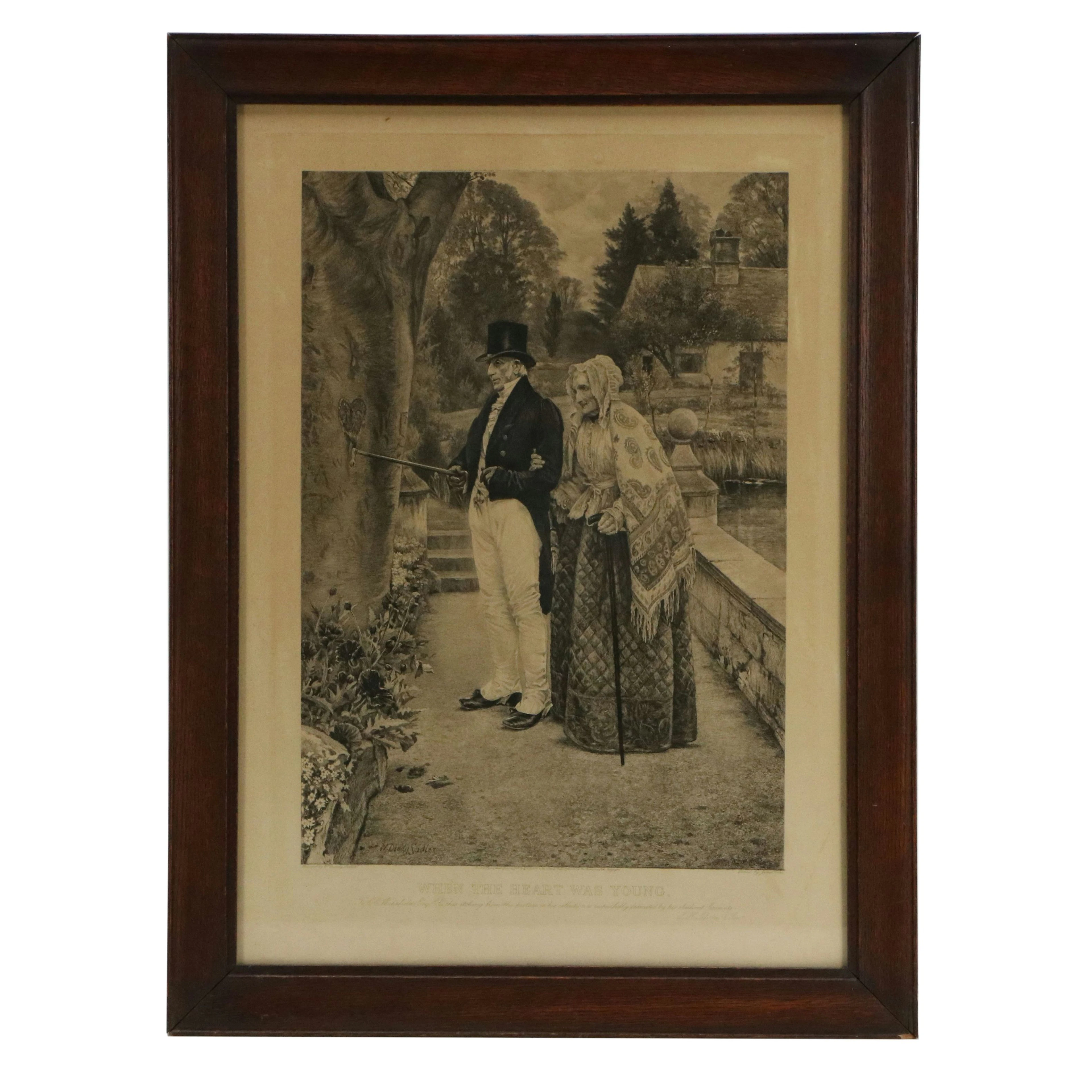 After Walter Sadler Etching "When The Heart Was Young" Late 19th to 20th C.