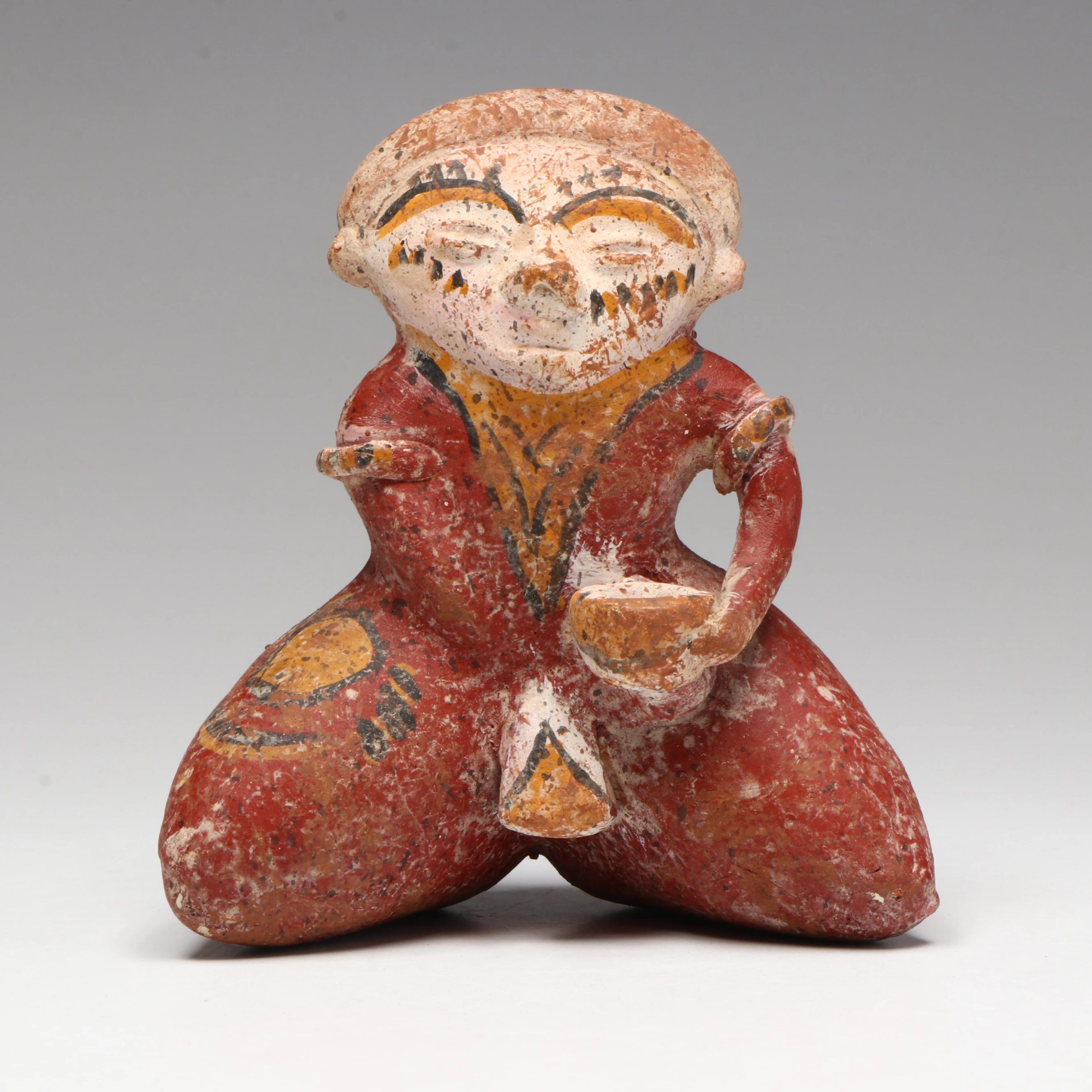 Pre-Columbian Nayarit Chinesco Polychrome Kneeling Figure
