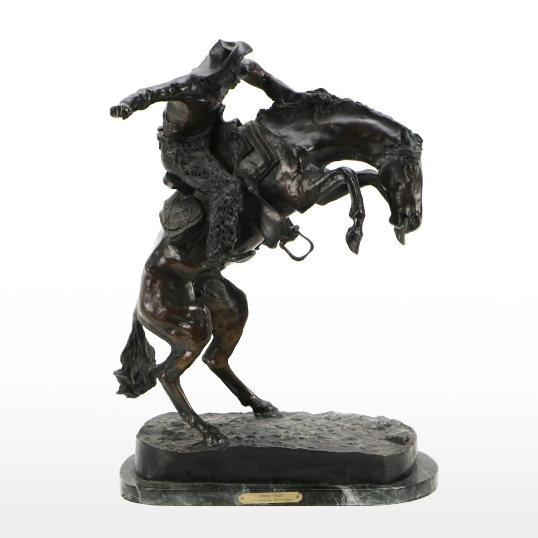 After Frederic Remington Western Cast Bronze Sculpture "Wooly Chaps"