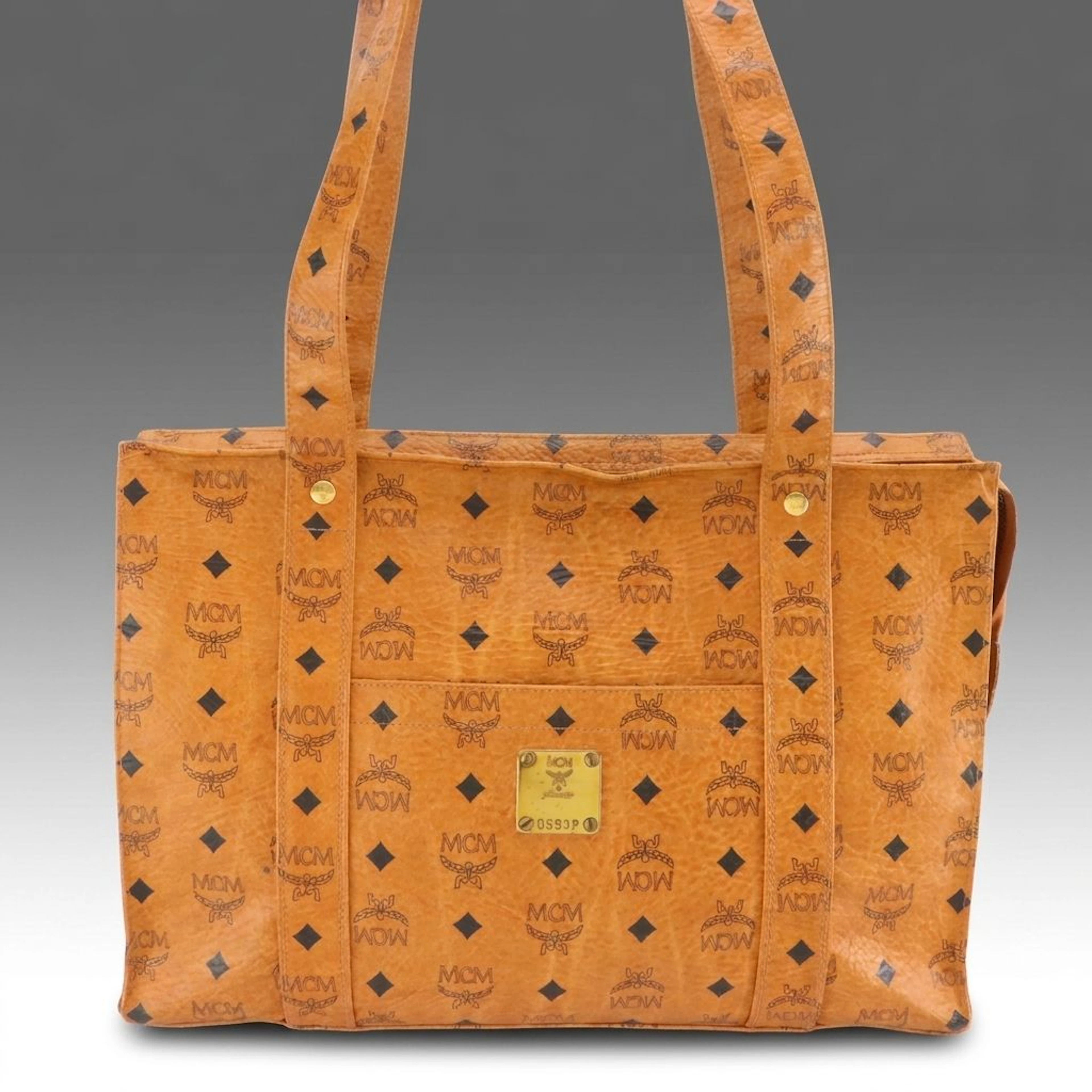MCM Long Handle Front Pocket Tote Bag in Cognac Visetos Canvas, Vintage