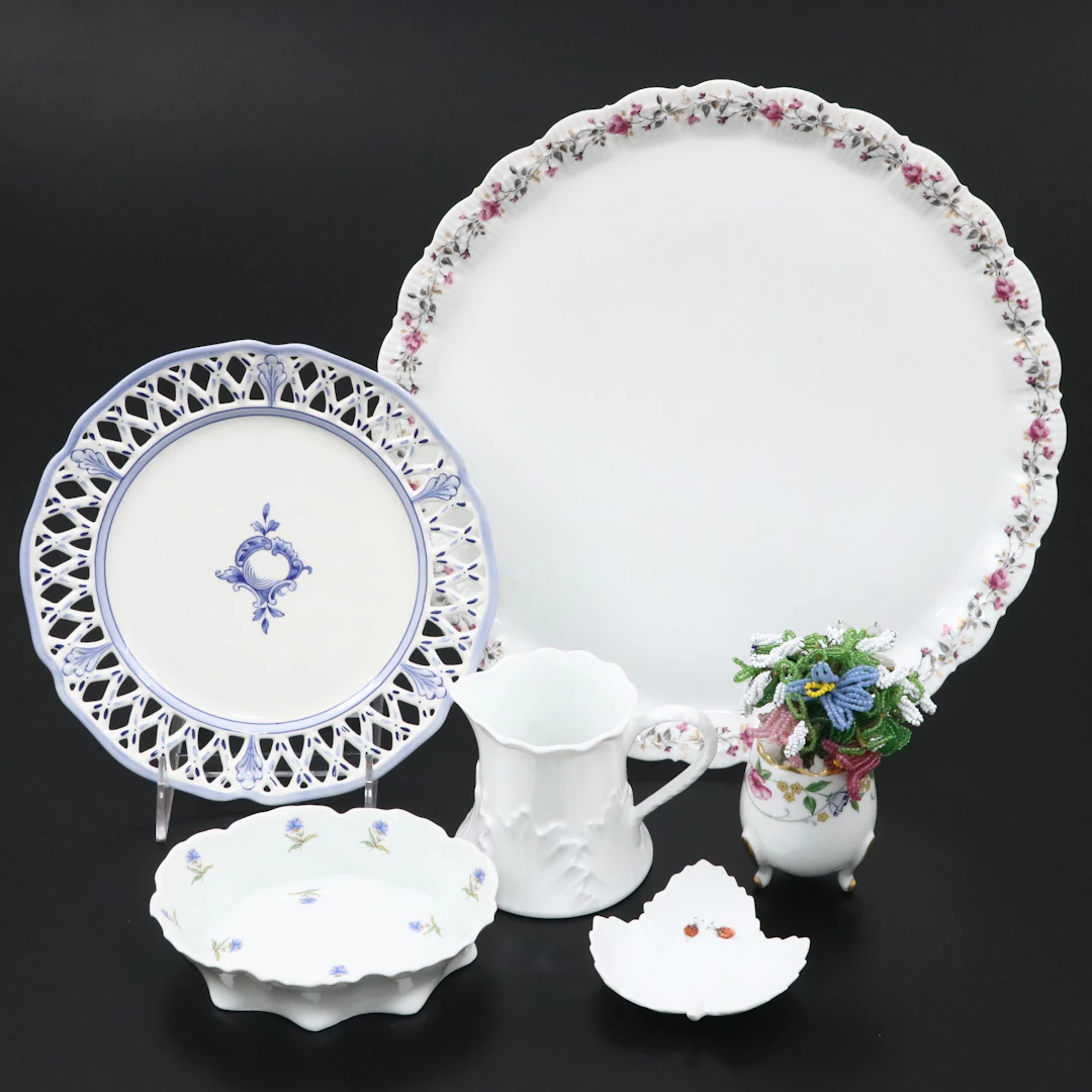 Haviland "Bleuets" Porcelain Basket with Other Porcelain Table Accessories
