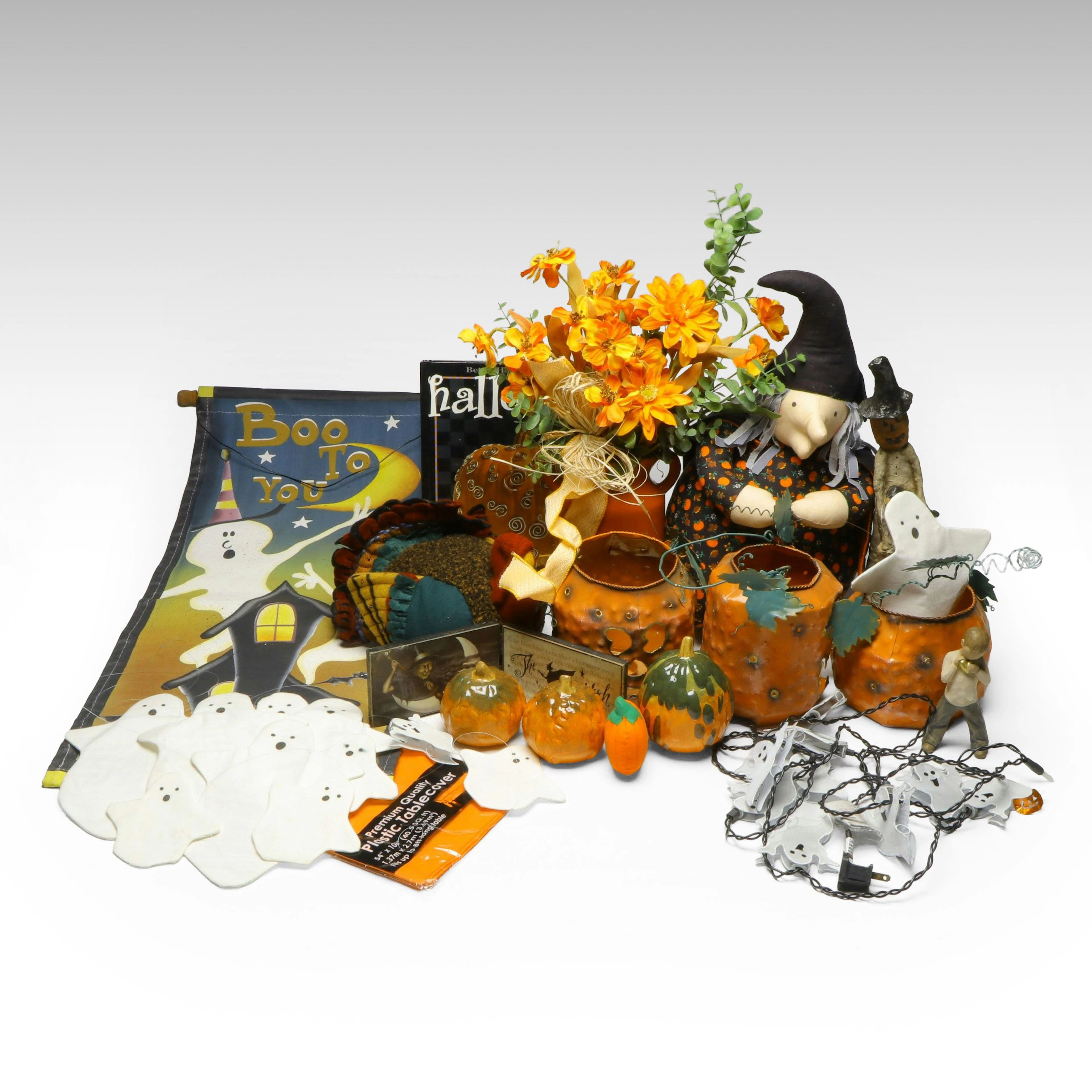 Metal Jack-o-Lantern Candle Lamps with More Halloween and Fall Decorations