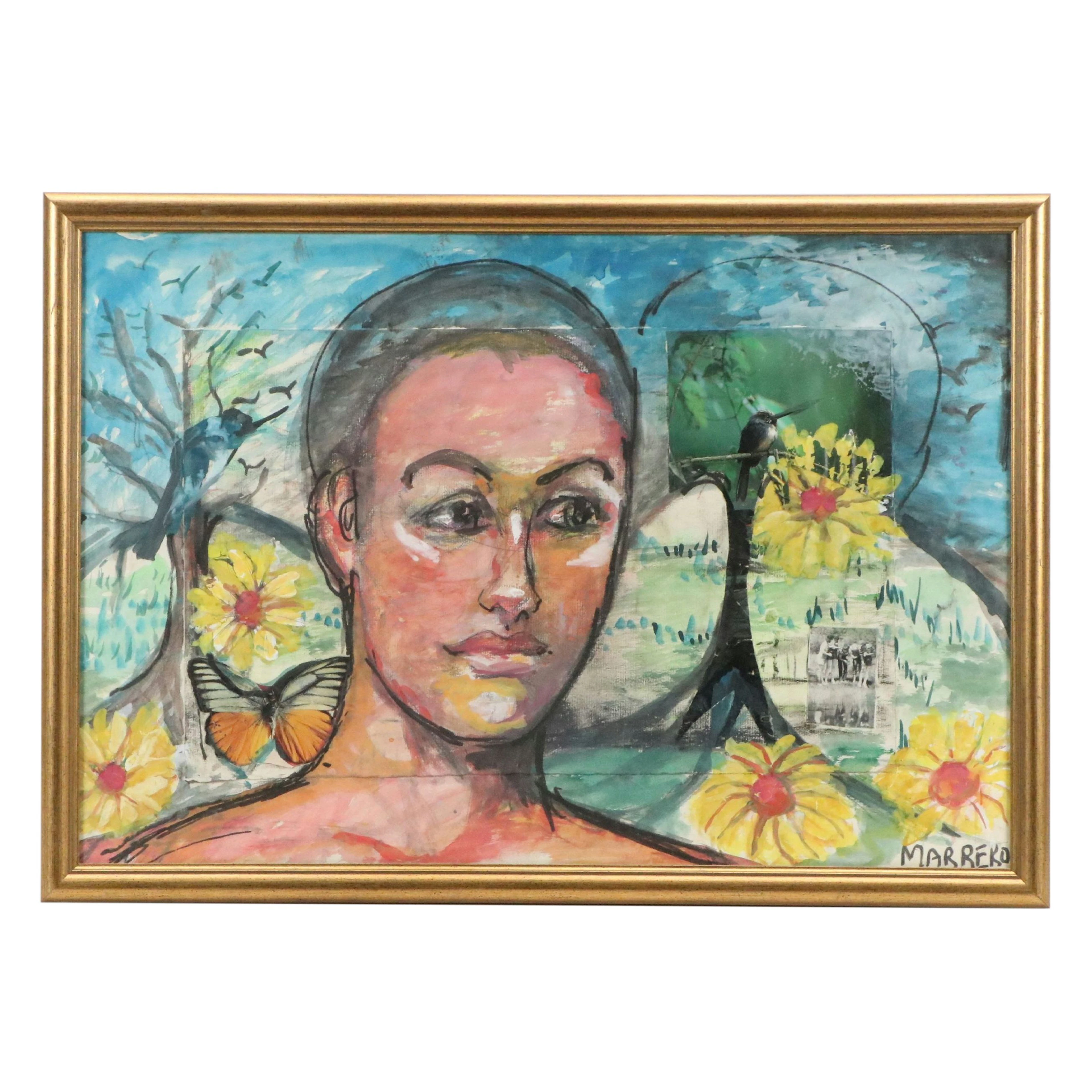 Edith Susarret Marrero Mixed Media Painting Collage of a Woman in Nature