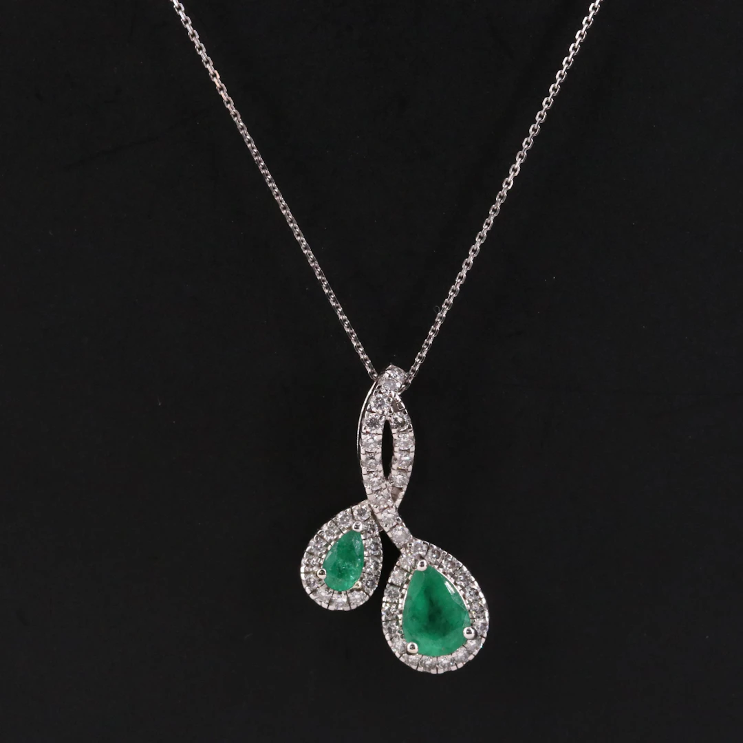 14K 0.79 CTW Emerald and Diamond Pendant Necklace with IGI Jewelry Report