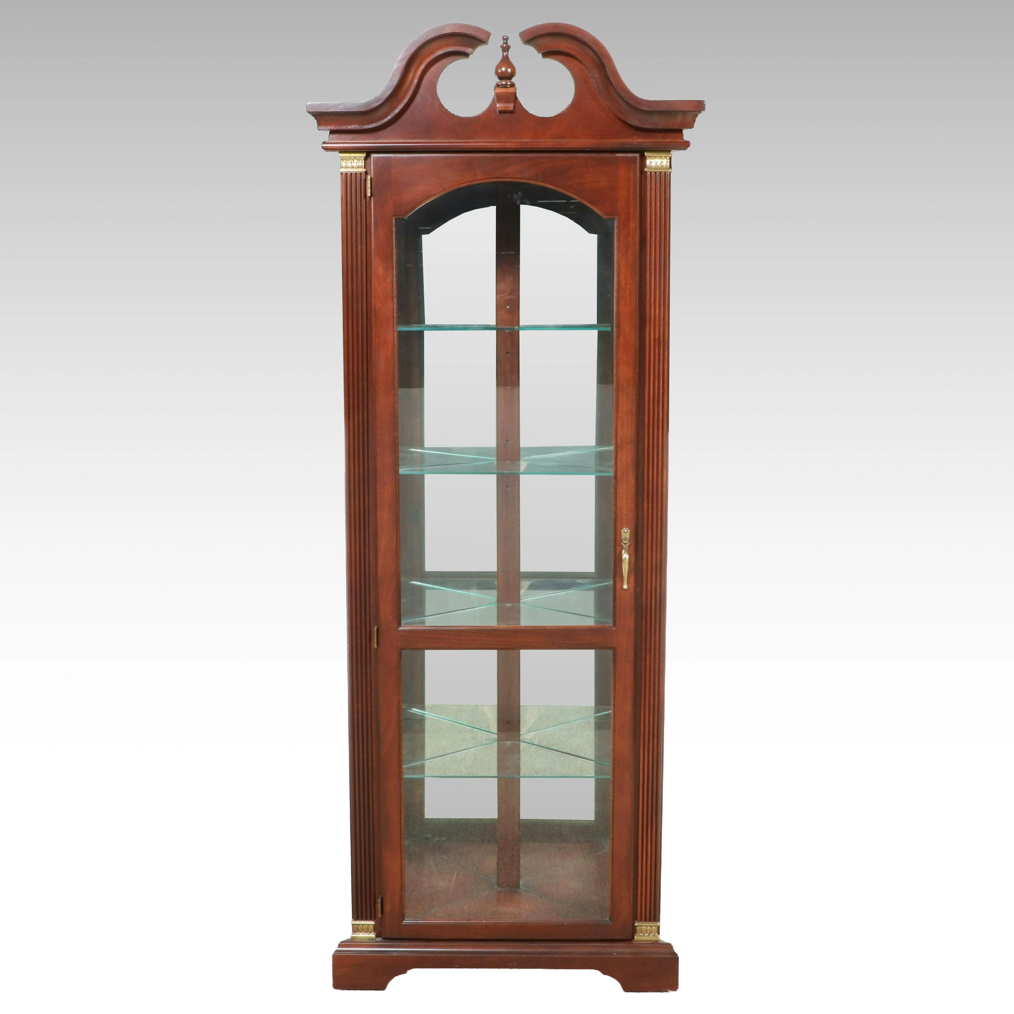 Chippendale Style Mahogany Finish Broken Bonnet Corner Cabinet, Late 20th C.