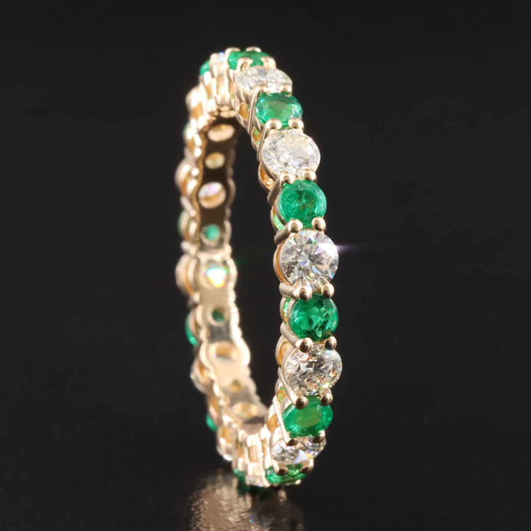 14K 1.33 CTW Diamond and Emerald Eternity Band