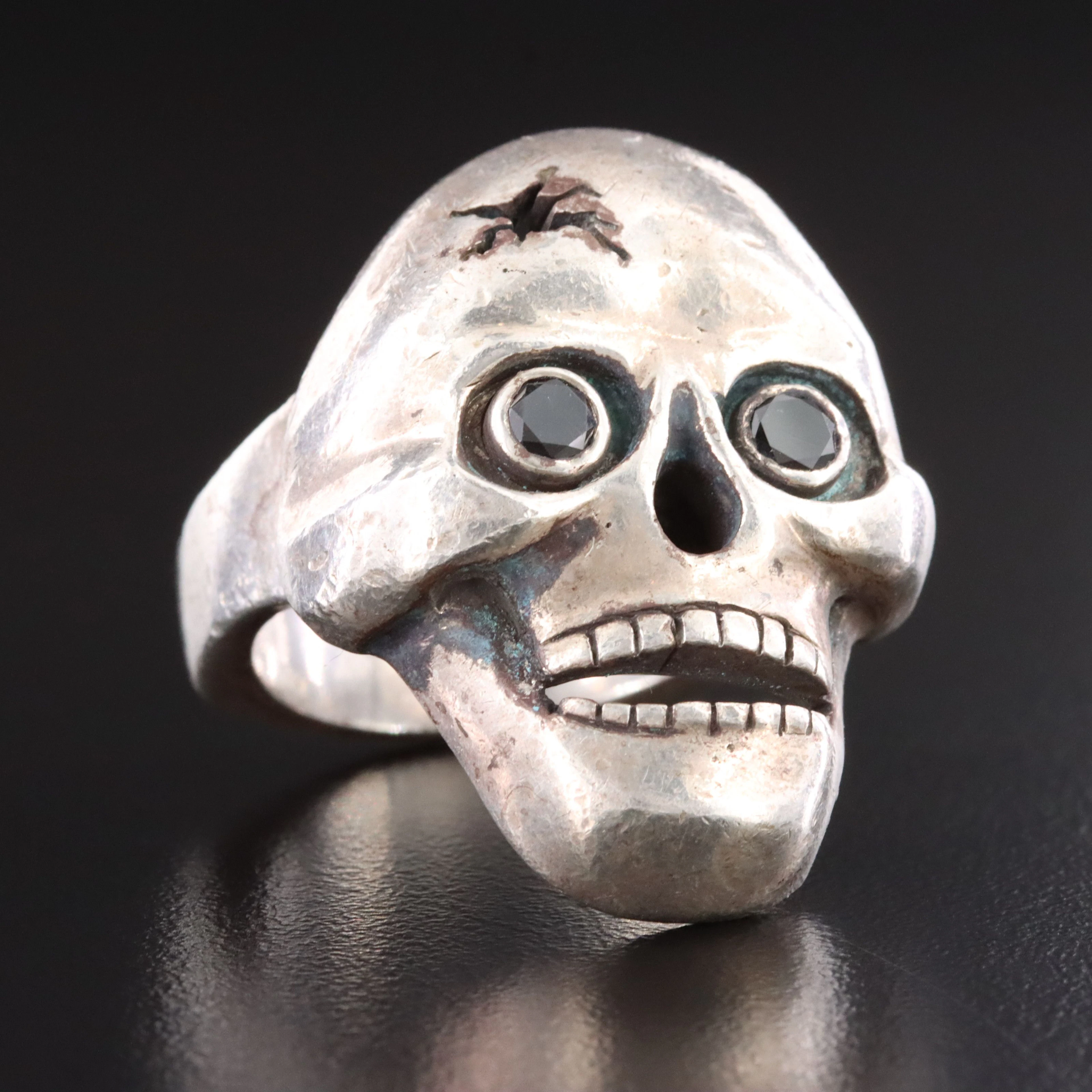 Sterling Fancy Black Diamond Skull Ring