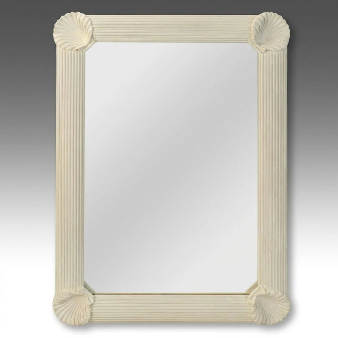 California Modern Style White Rectangular Mirror, 1980s