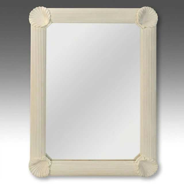 California Modern Style White Rectangular Mirror, 1980s
