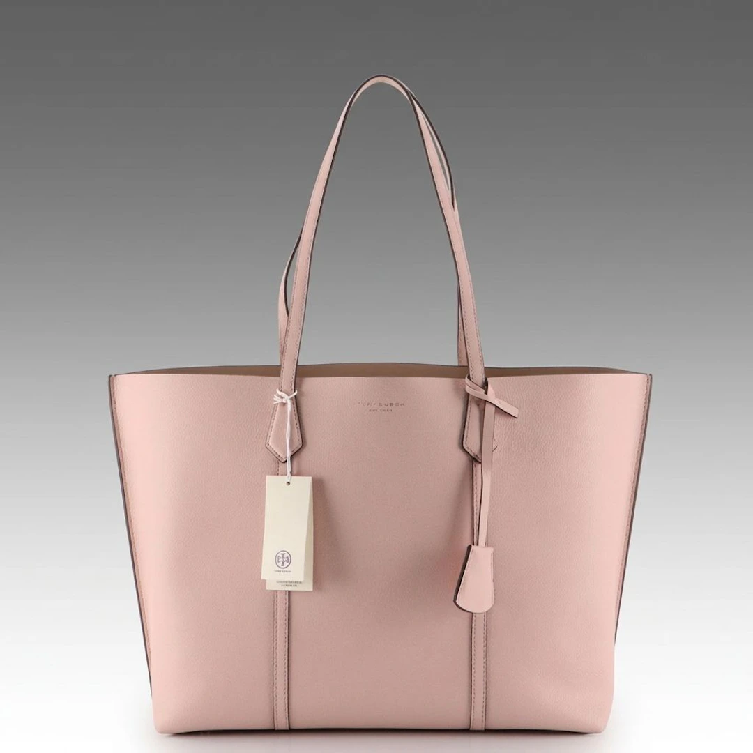 Tory Burch Perry Triple-Compartment Tote Bag in Shell Pink Leather
